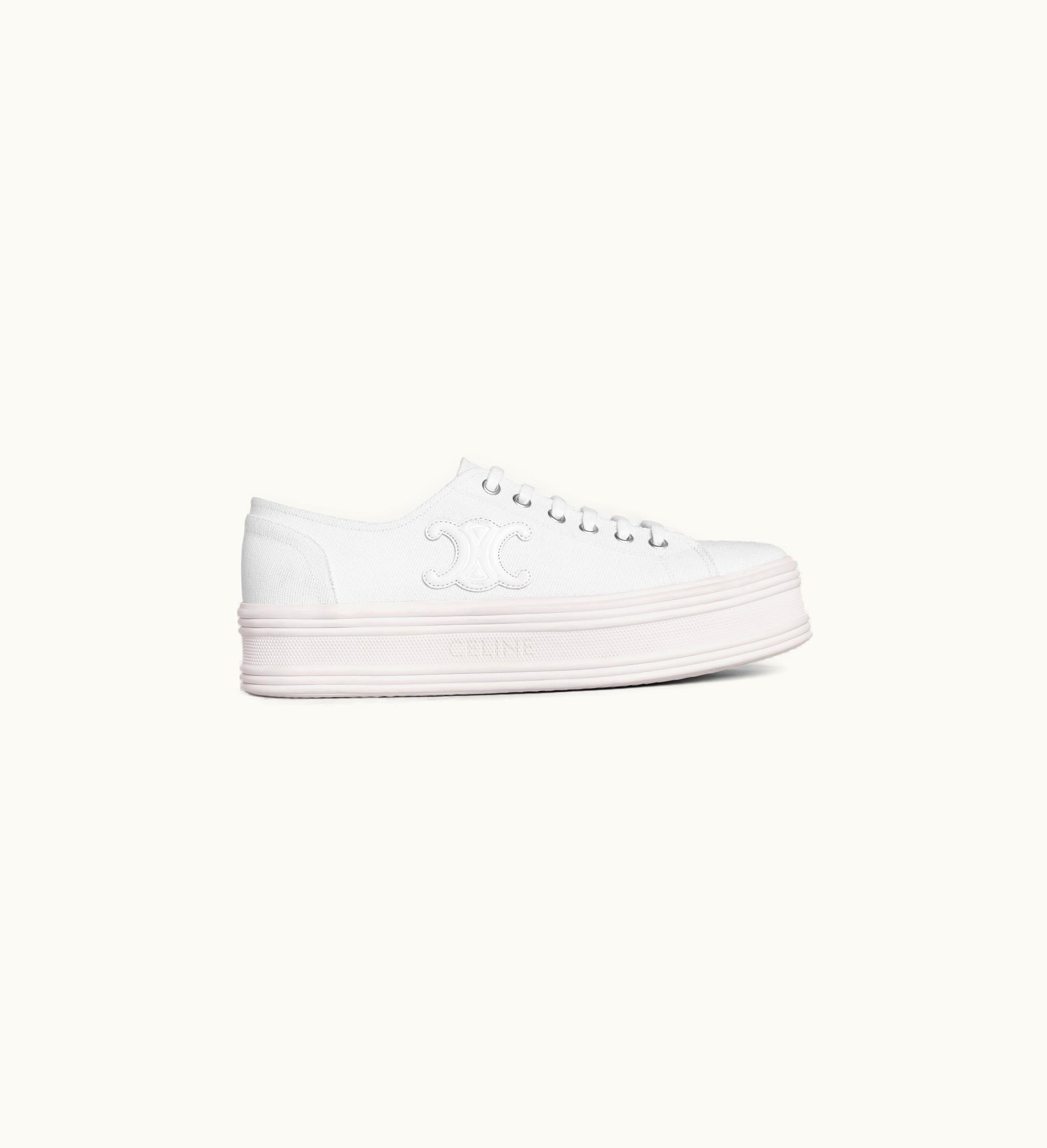 Celine Celine Jane Low LACE-UP Sneaker In Canvas And Calfskin - Optic White