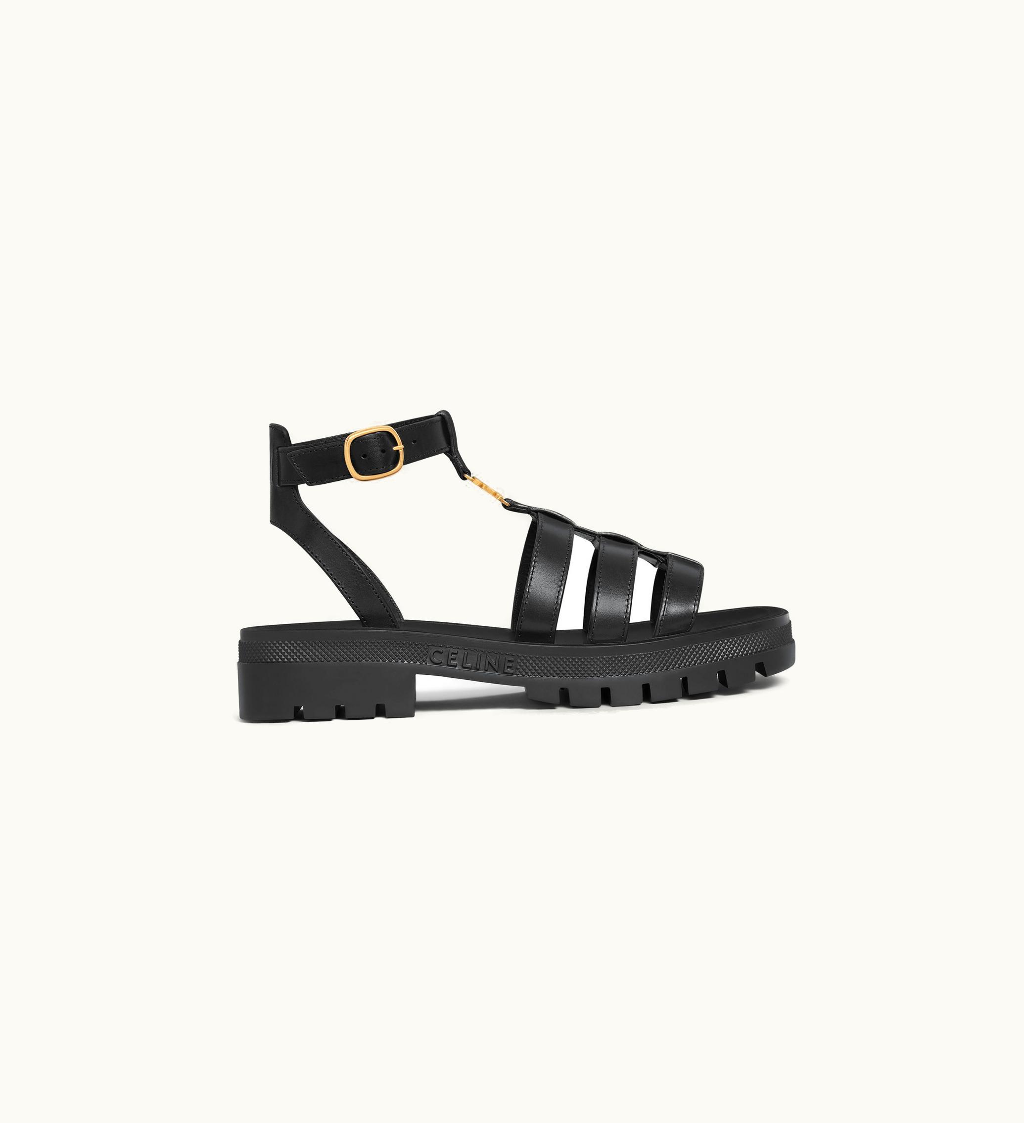 Celine Celine Clea Triomphe Gladiator Sandal In Calfskin - Vegetal Tanning - Black