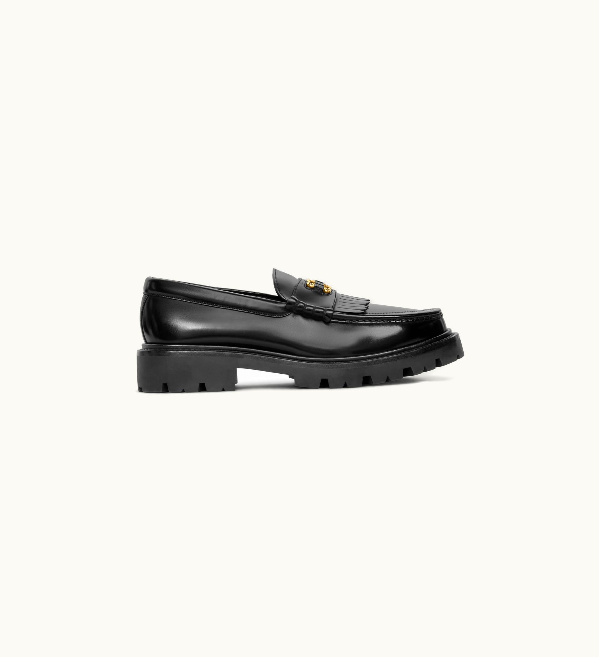 Celine Celine Margaret Loafer With Triomphe Frame In Polished Bullskin - Black