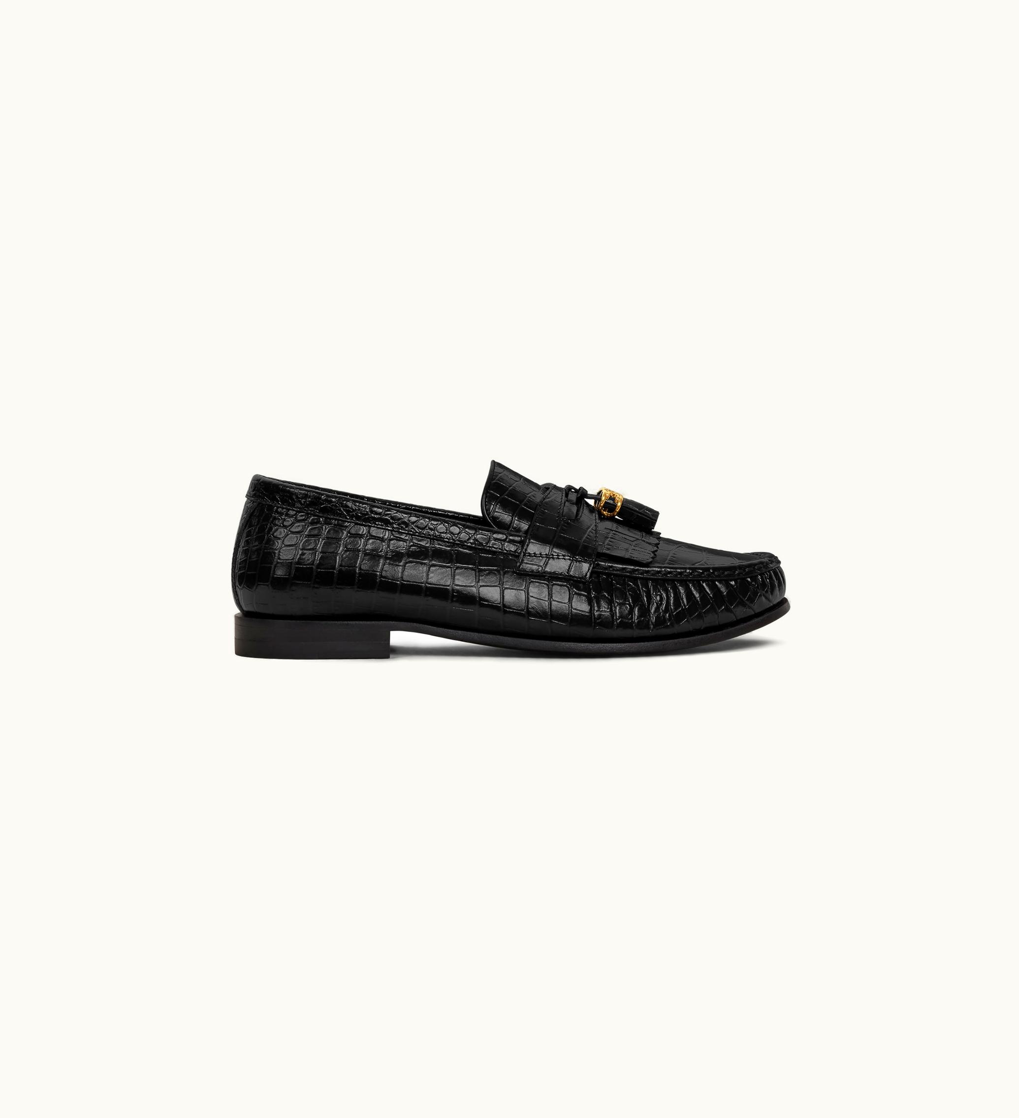 Celine Celine Luco Loafer With Triomphe Tassels In Crocodile Stamped Calfskin - Black