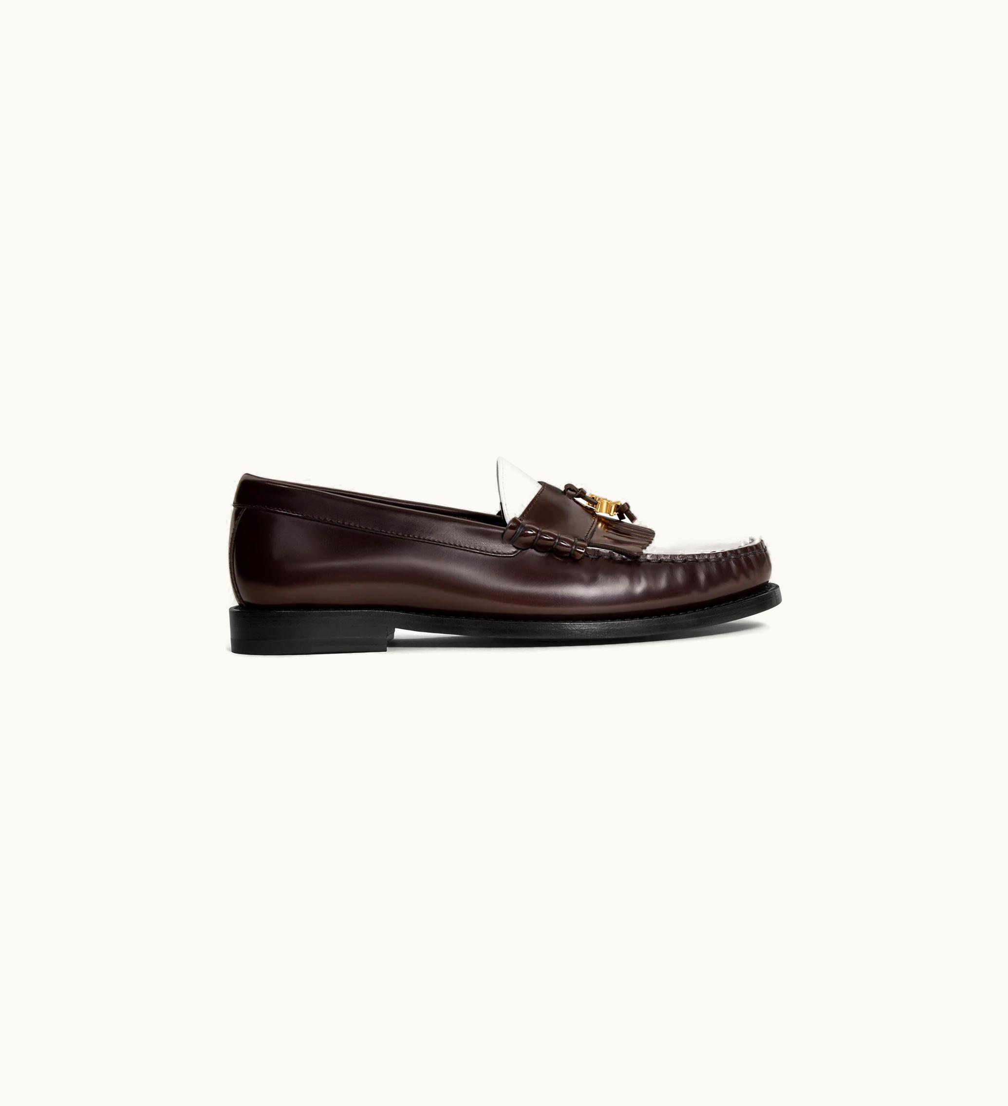 Celine Celine Luco Loafer With Triomphe Tassels In Polished Bullskin - Dark Brown / White
