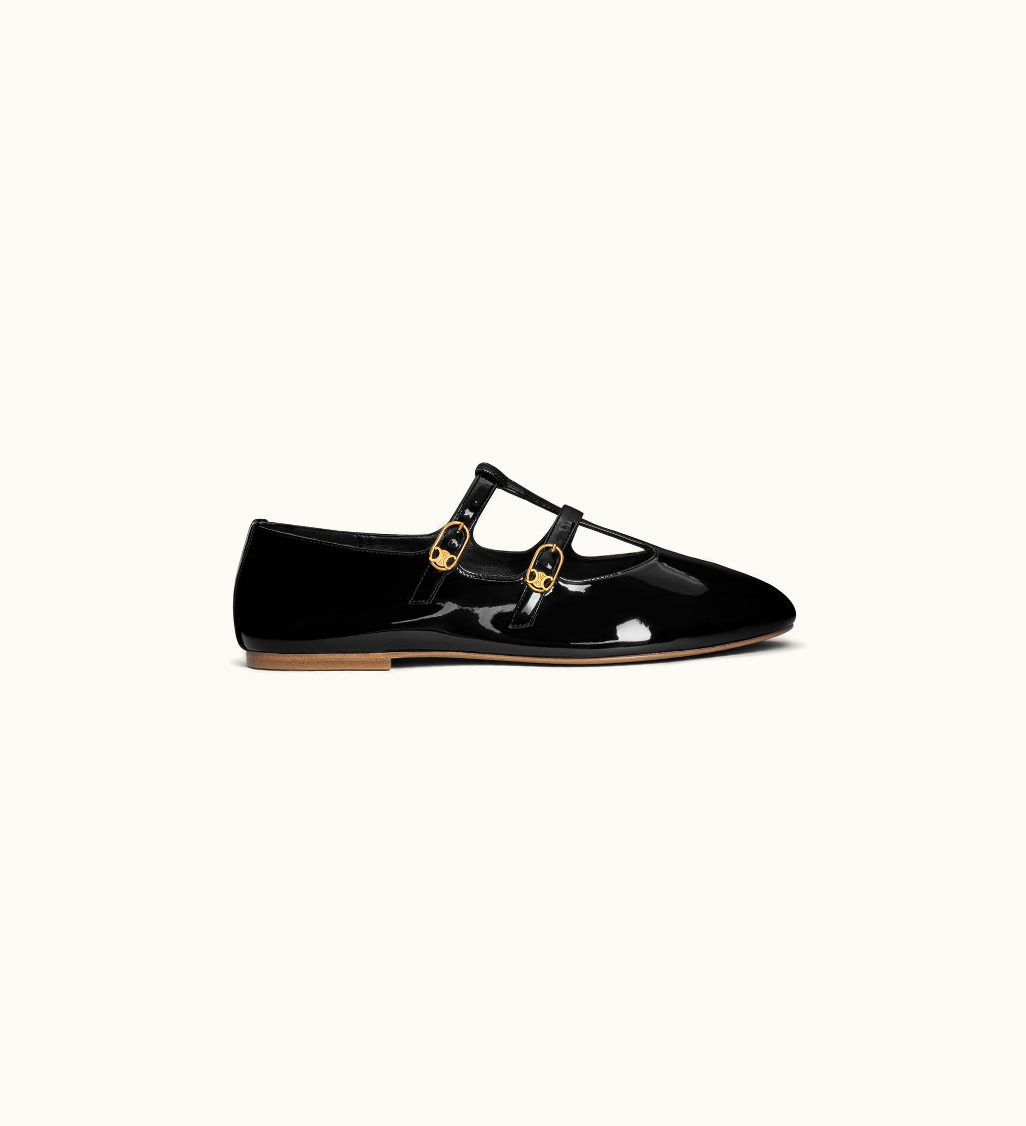 Celine Les Ballerines Celine Babies In Patent Calfskin - Black
