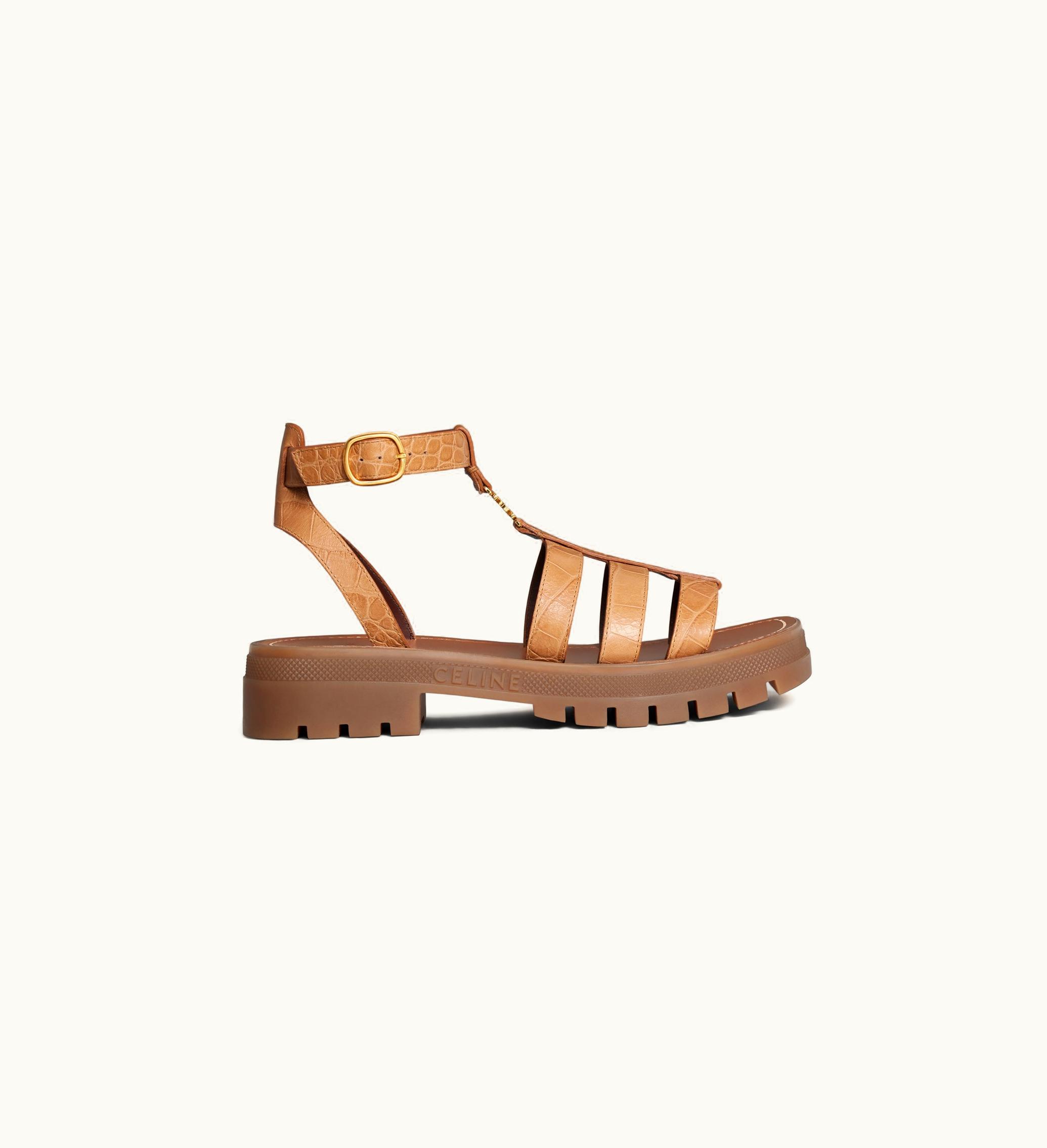Celine Celine Clea Triomphe Gladiator Sandal In Crocodile Stamped Calfskin - Light Caramel
