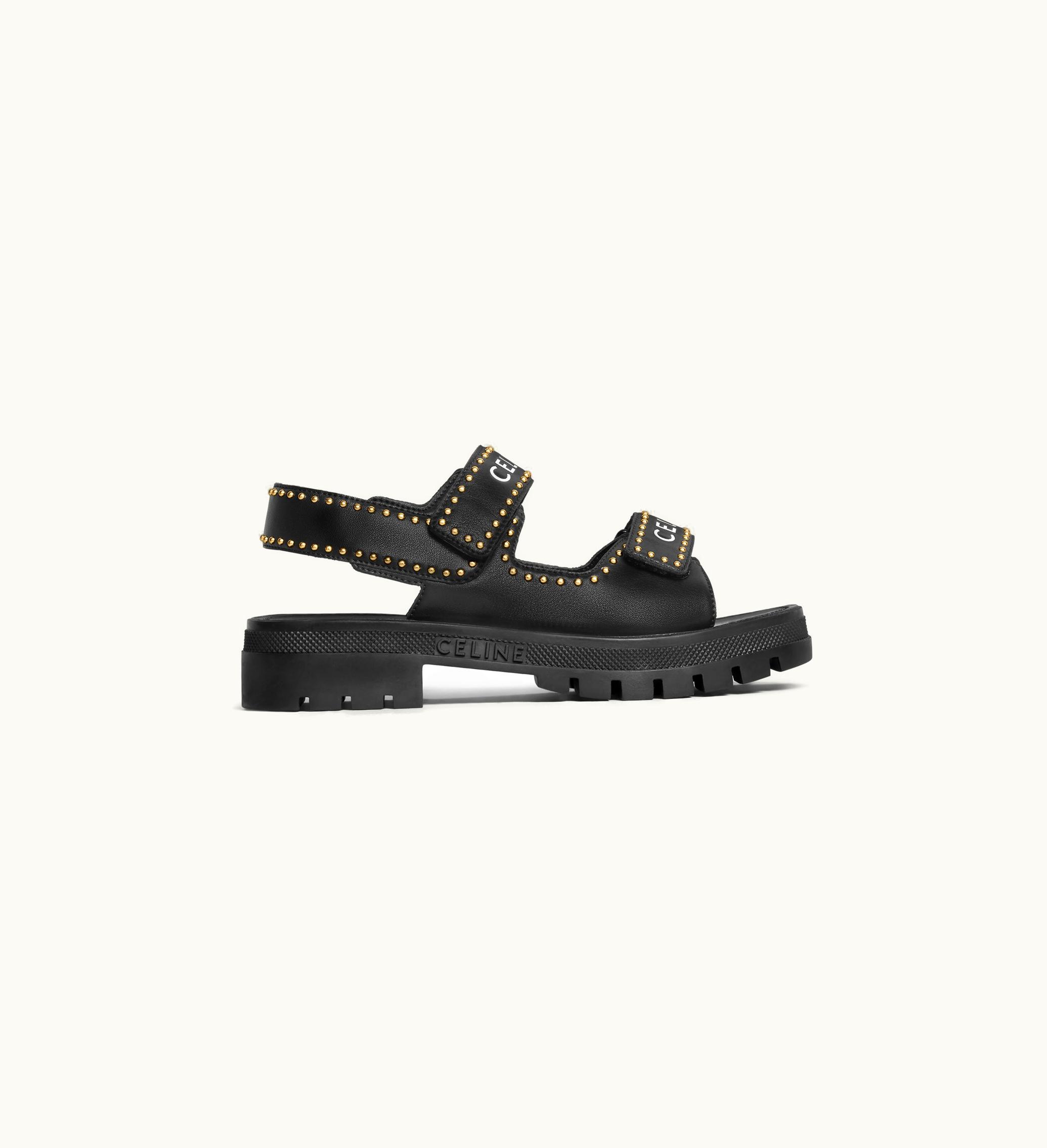 Celine Celine Leo Studded Chunky Sandal In Calfskin - Black