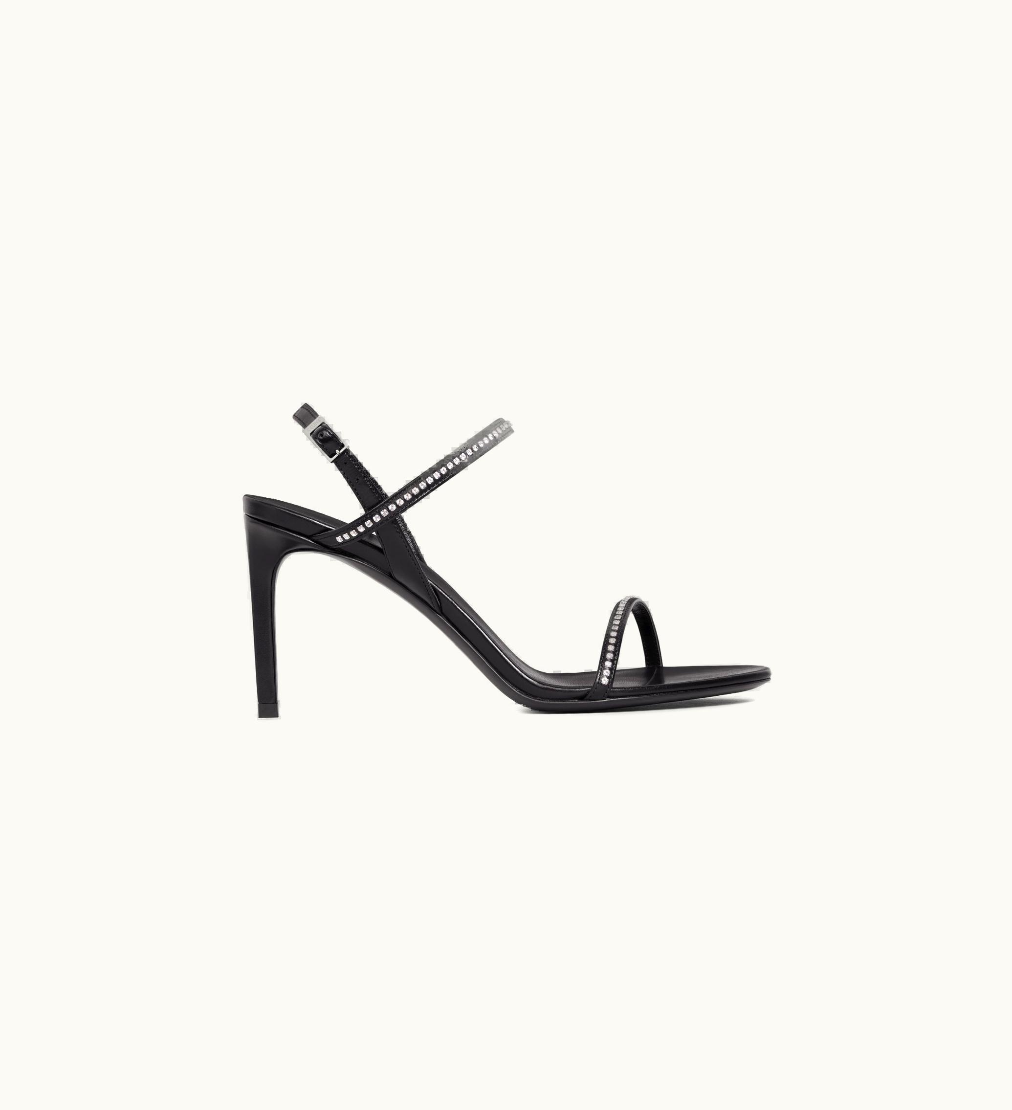 Celine Celine Soir Strap Sandal With Strass In Lambskin With Strass - Black