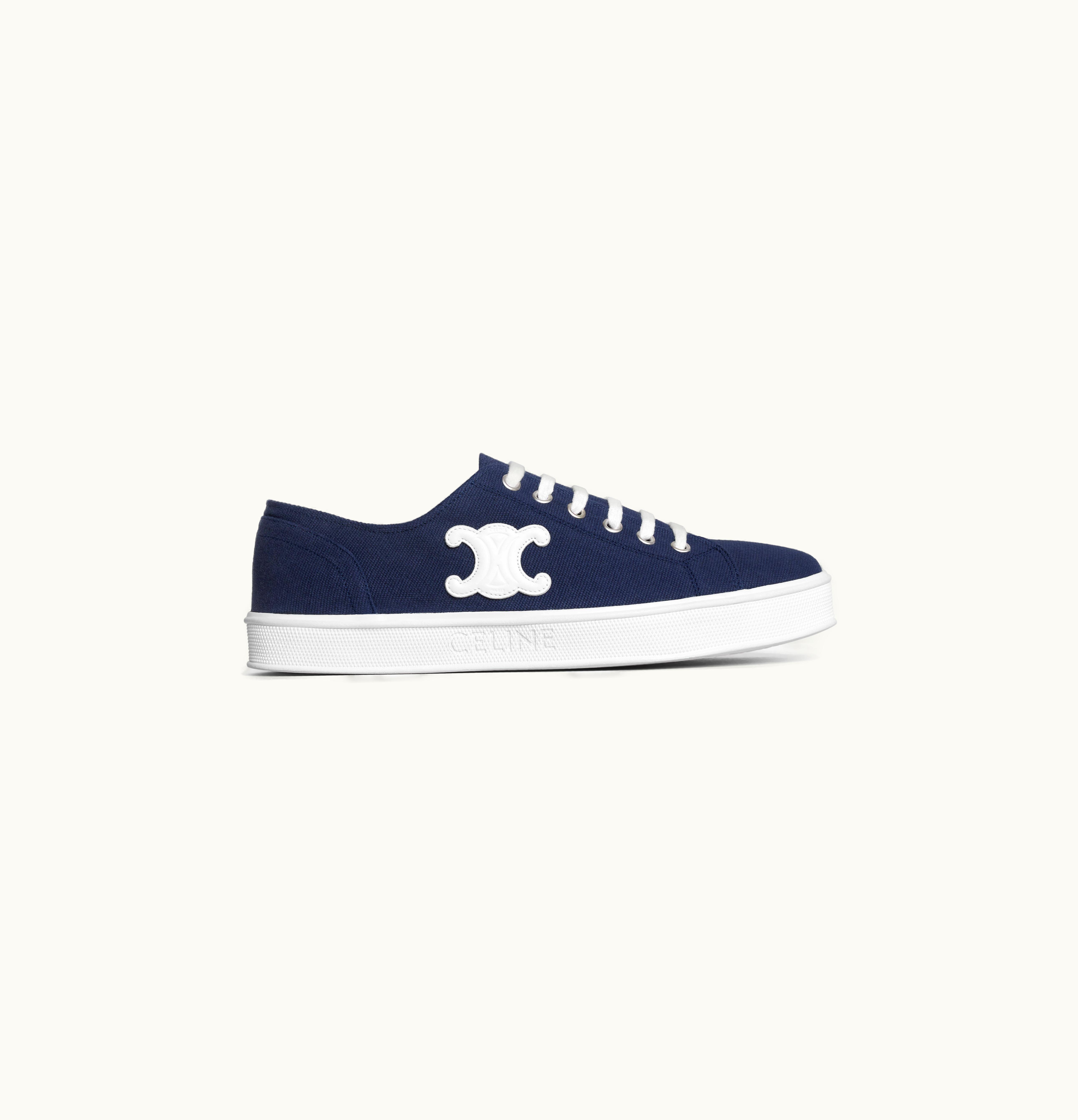 Celine Celine Jane Sneakers Low LACE-UP With Triomphe Patch In Canvas And Calfskin - Navy