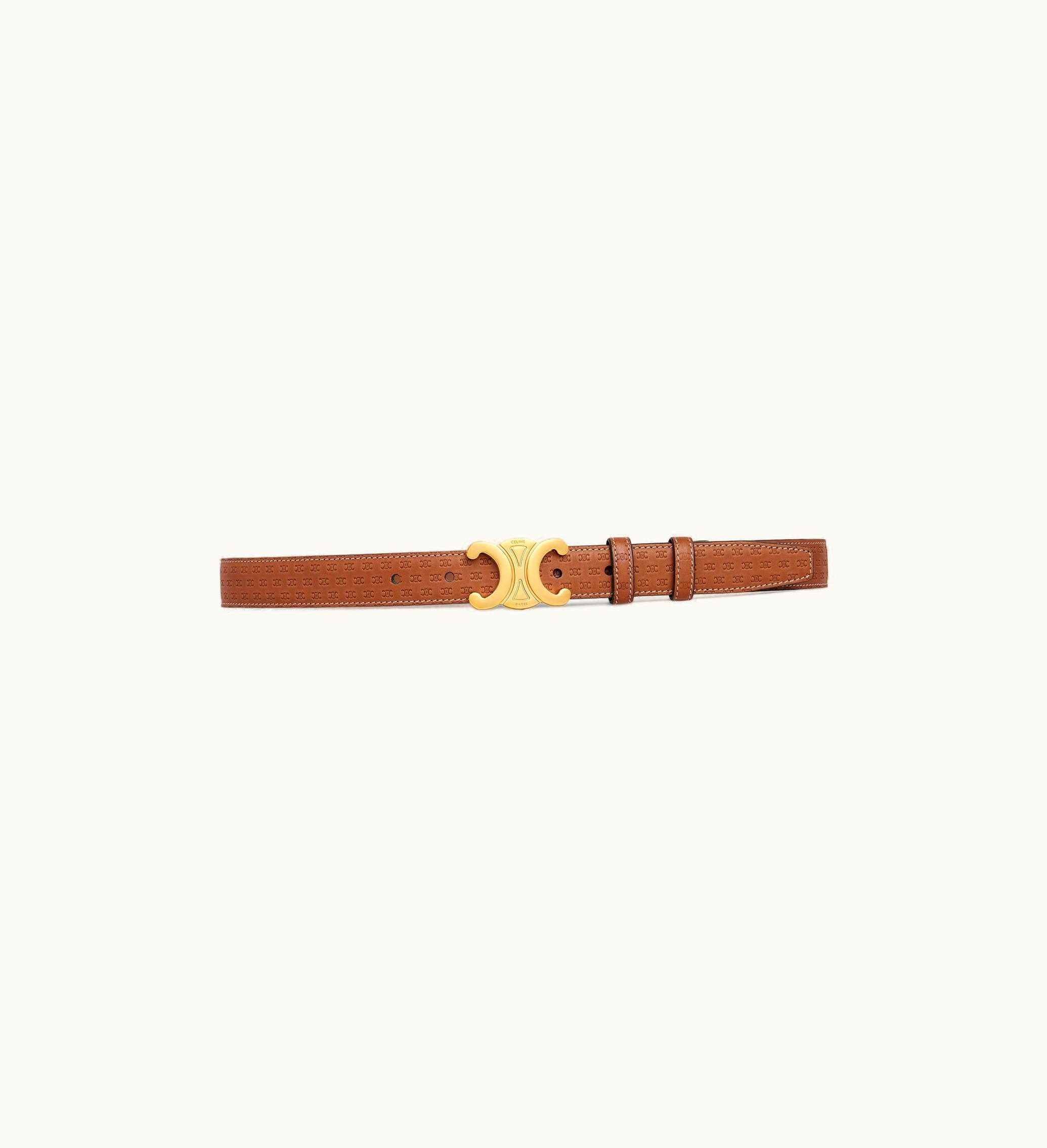 Celine Celine Medium Triomphe Belt In Natural Calfskin With Triomphe Embossed - Tan