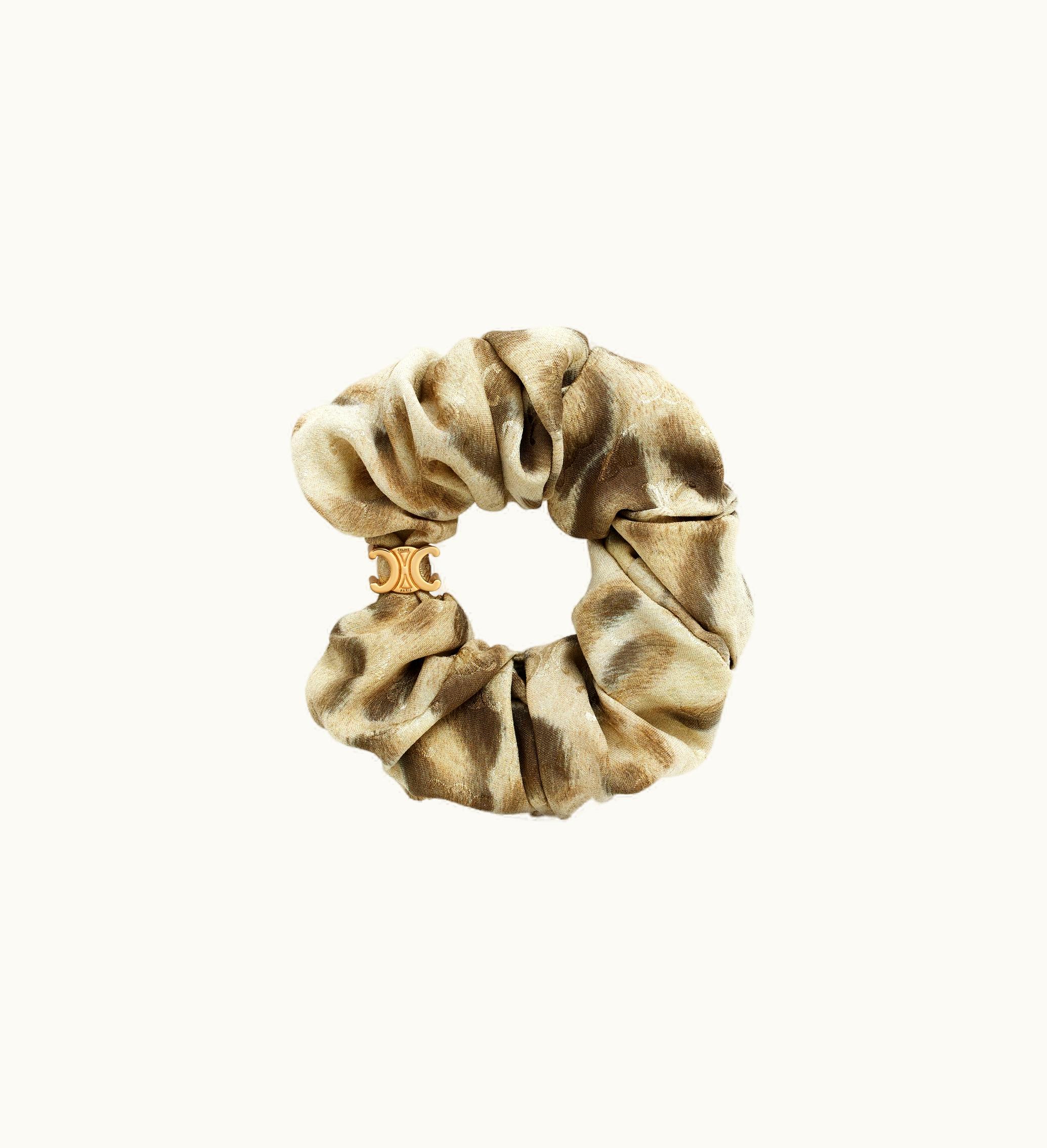 Celine Celine Scrunchy Leopard In Silk And Brass With Gold Finish - Beige / Gold