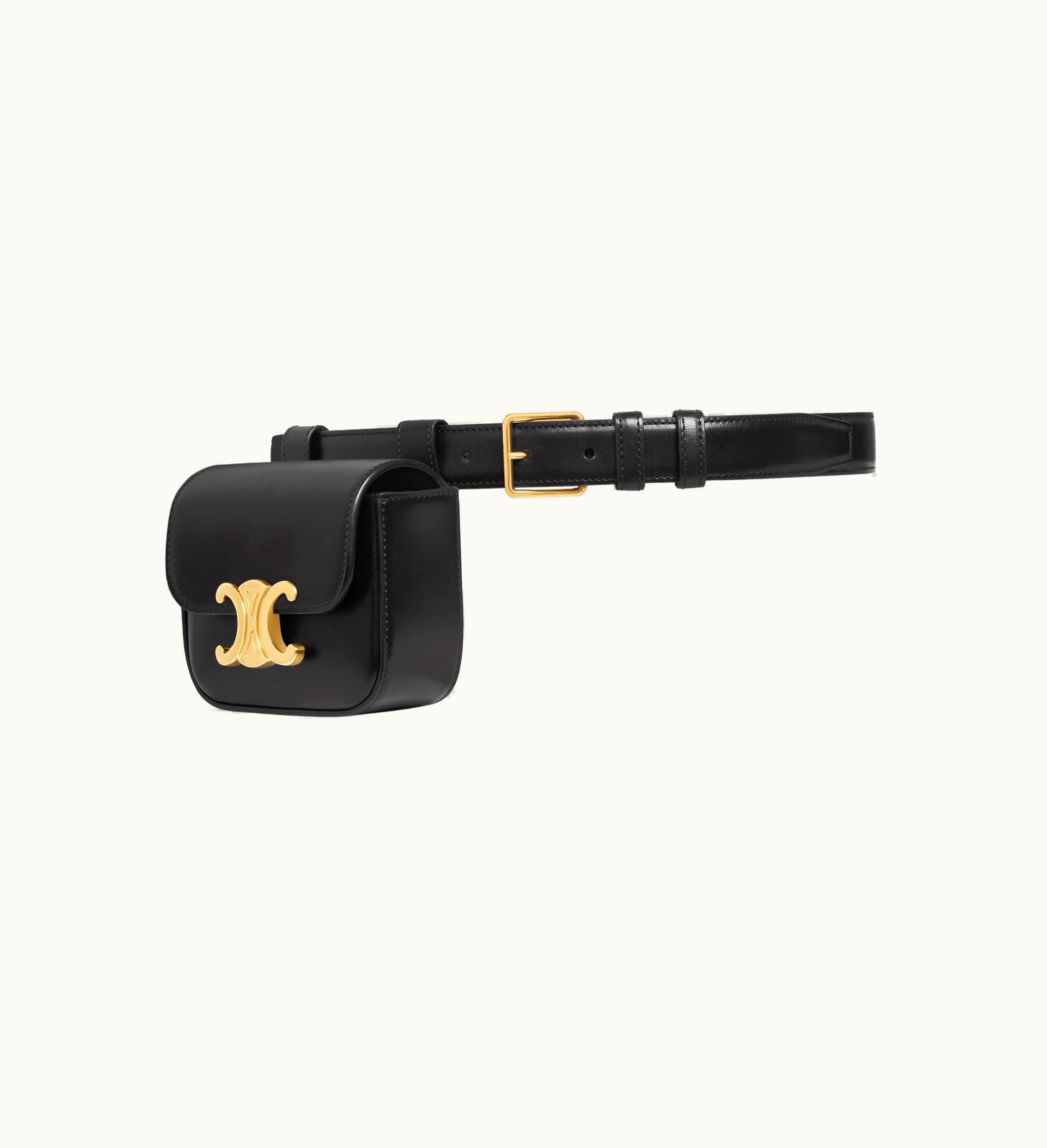 Celine Celine Belt Bag Triomphe Belt In Shiny Calfskin - Black