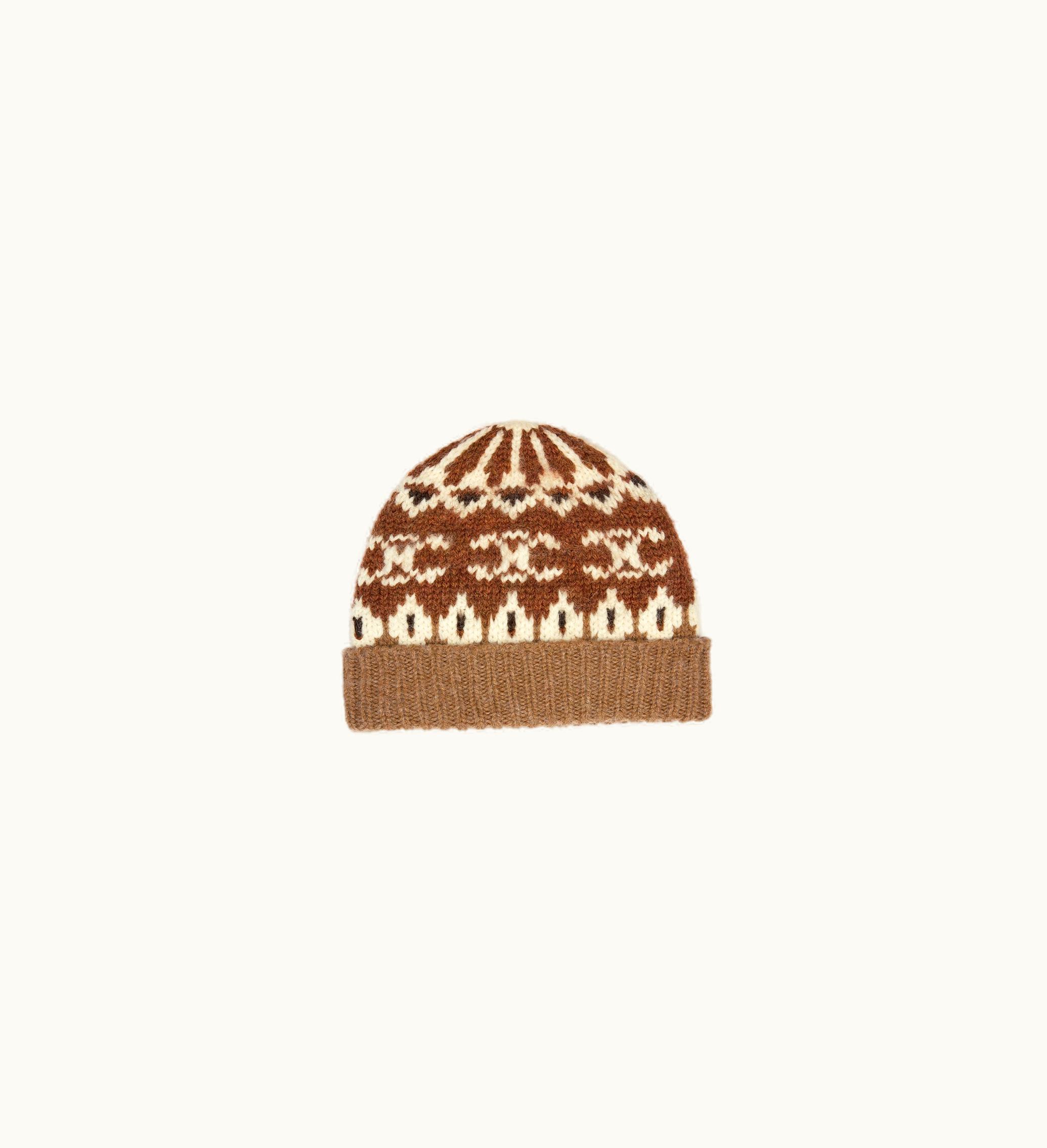 Celine Celine Beanie In Triomphe Fair Isle Wool - Camel