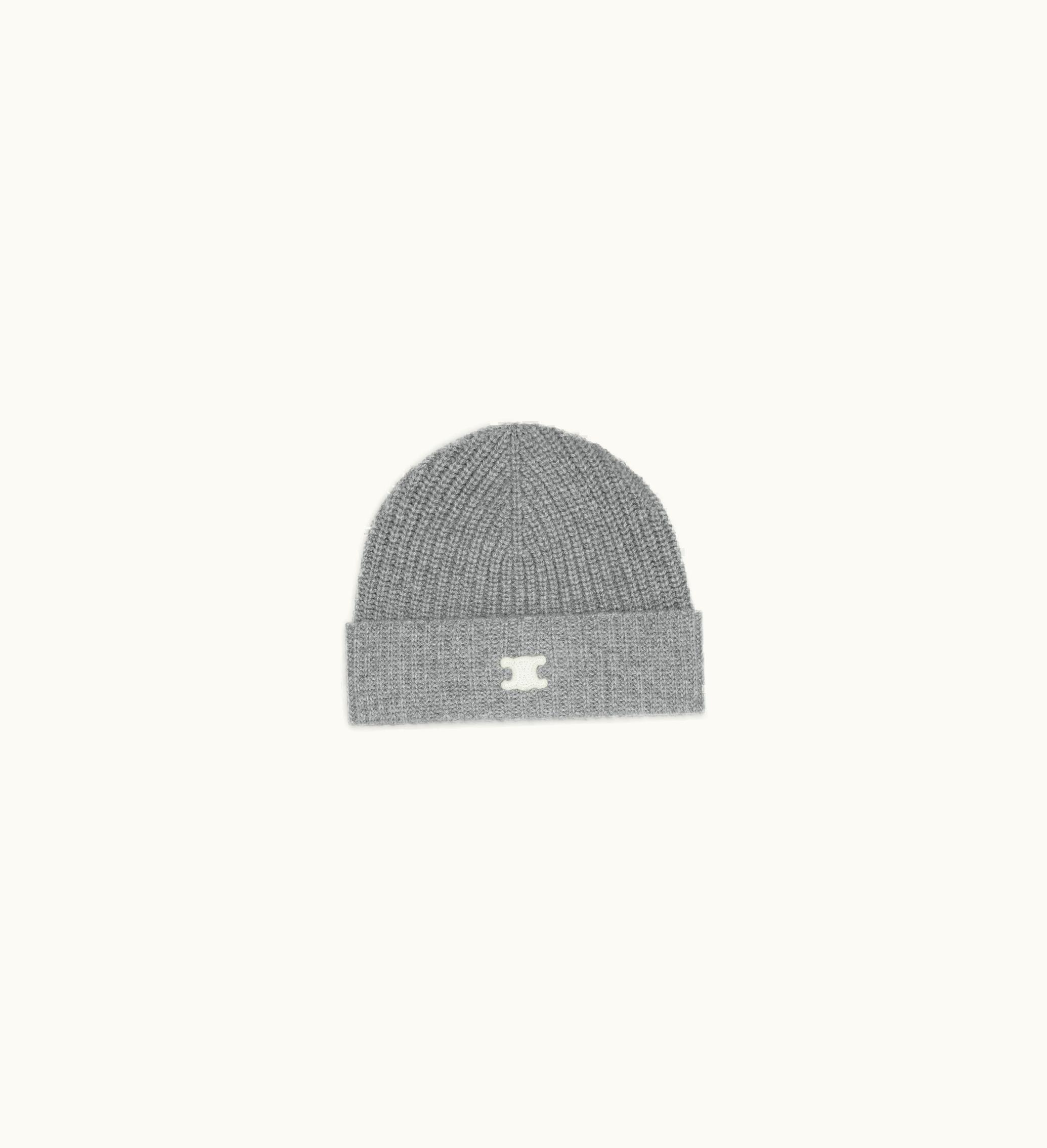 Celine Celine Triomphe Beanie In Heritage Cashmere - Medium Grey