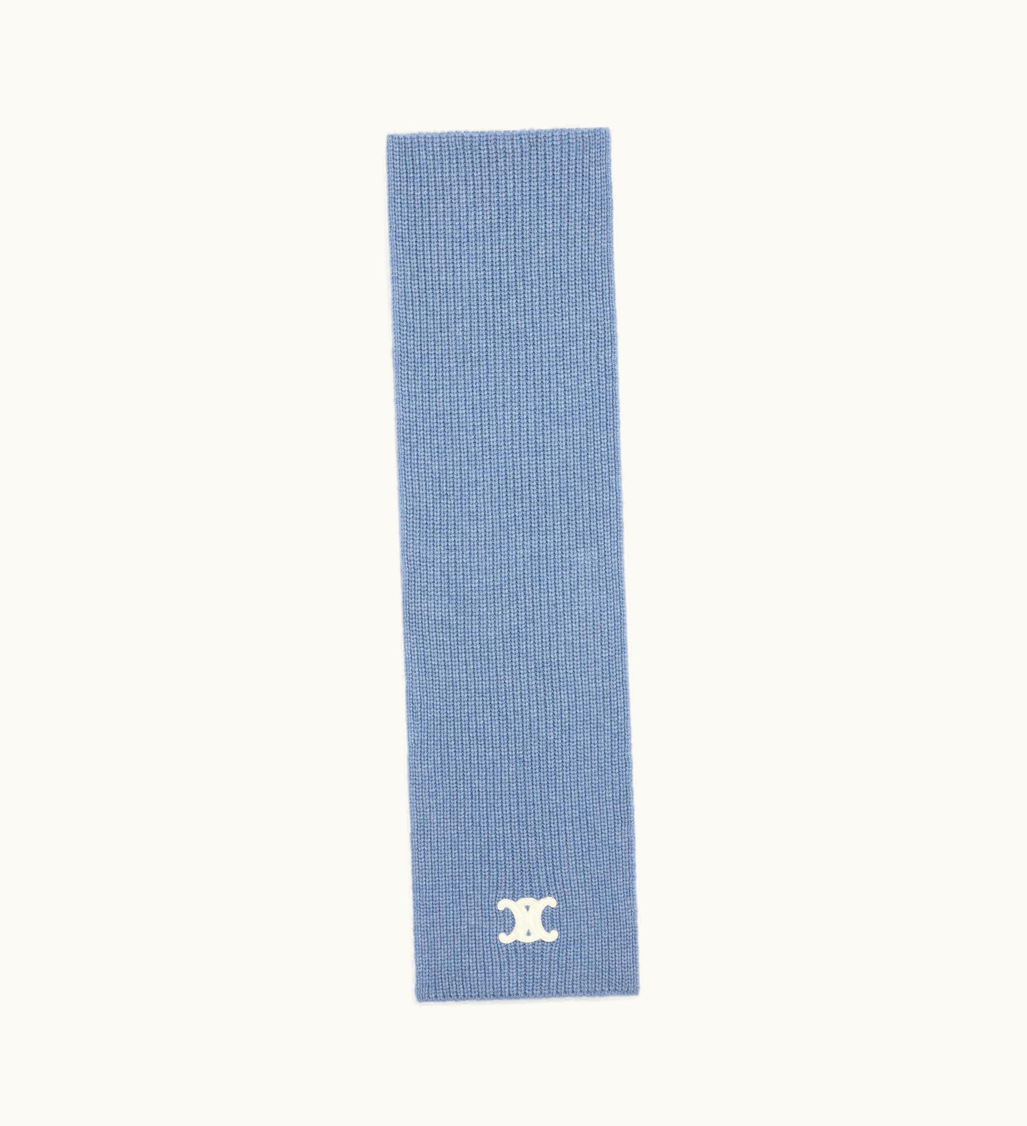 Celine Celine Triomphe Scarf In Ribbed Cashmere Wool - Blue Denim