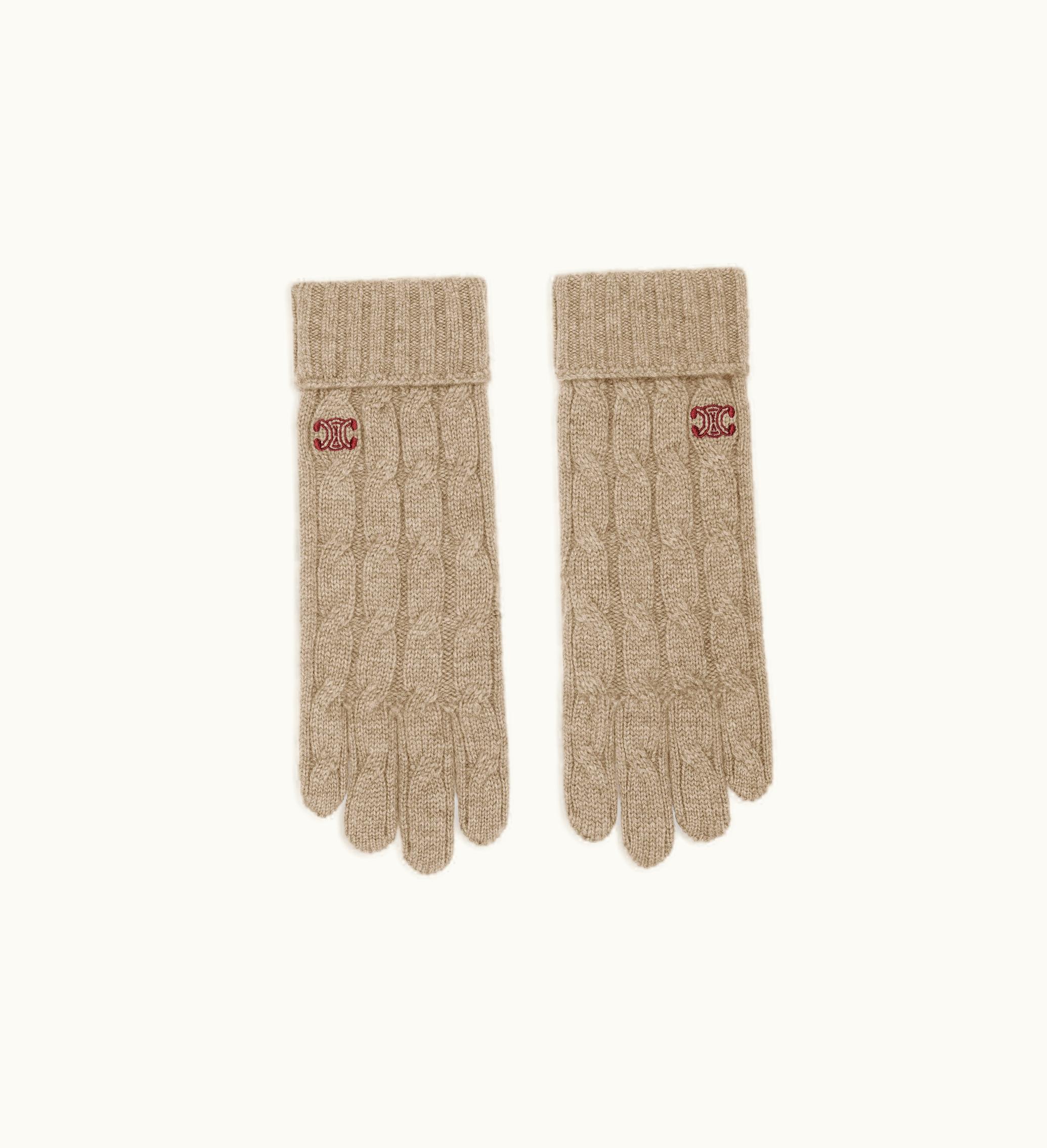 Celine Celine CABLE-KNIT Triomphe Gloves In Cashmere - Light Taupe