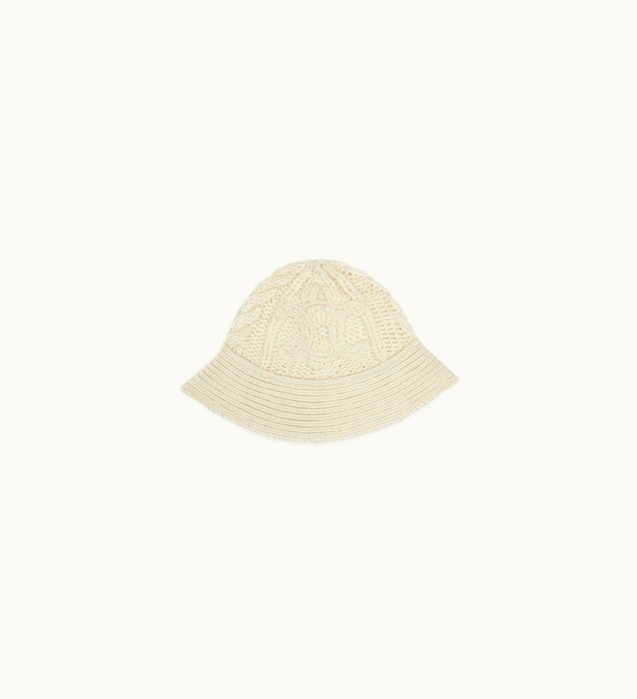Celine Celine Cloche Hat In Triomphe Aran Alpaca Wool - Off White
