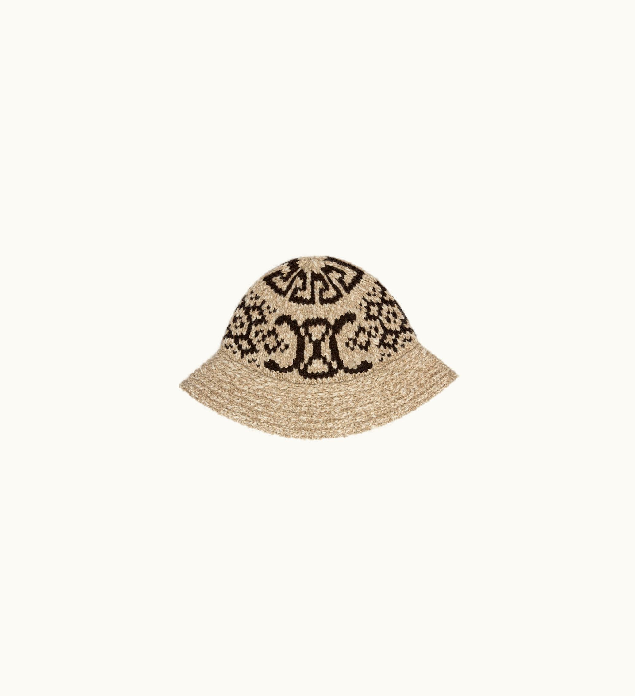 Celine Celine Cloche Hat In Triomphe Fair Isle Wool - Taupe