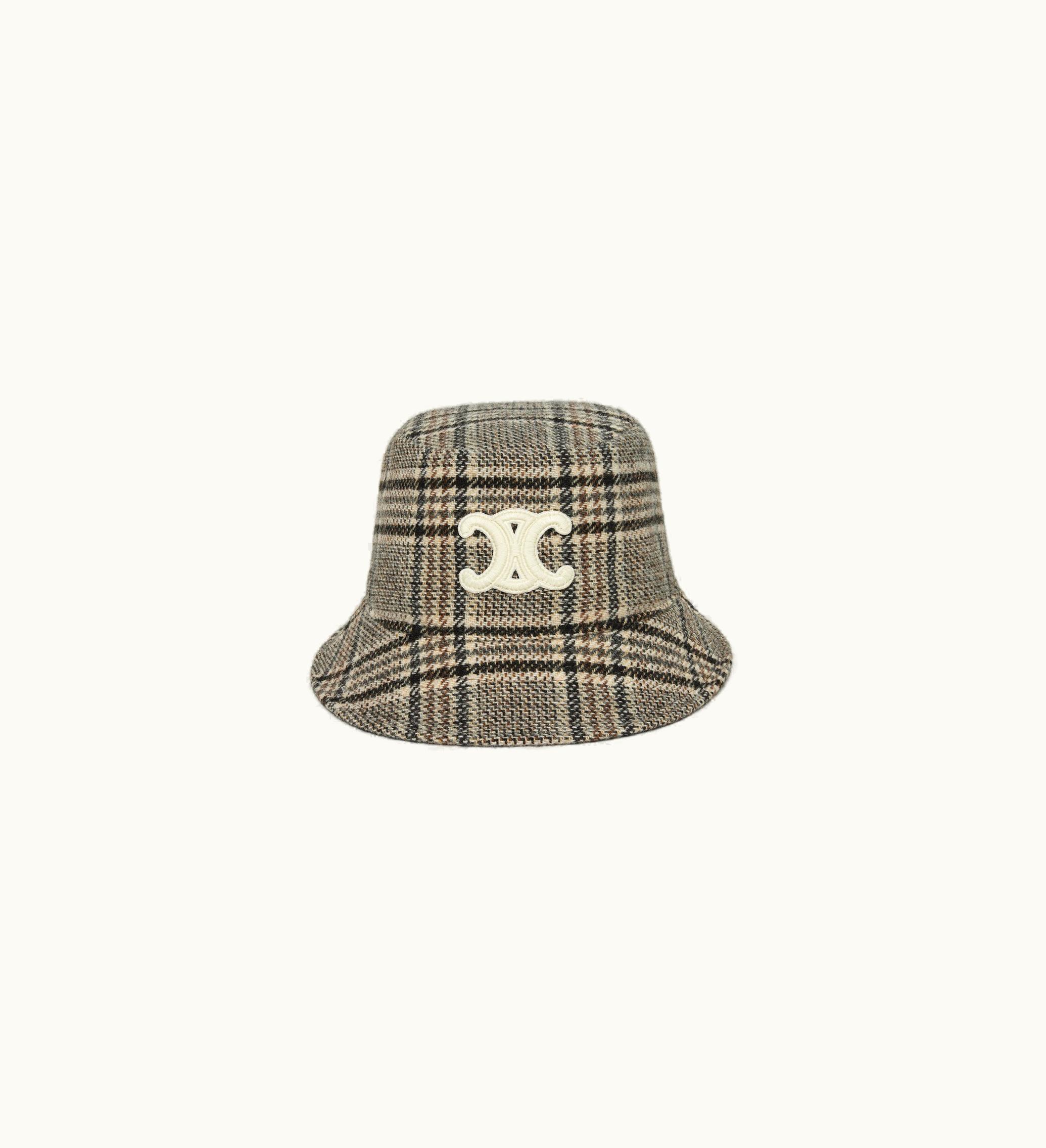 Celine Celine Triomphe Bucket Hat In Checked Wool - Vanille / Gris / Taupe