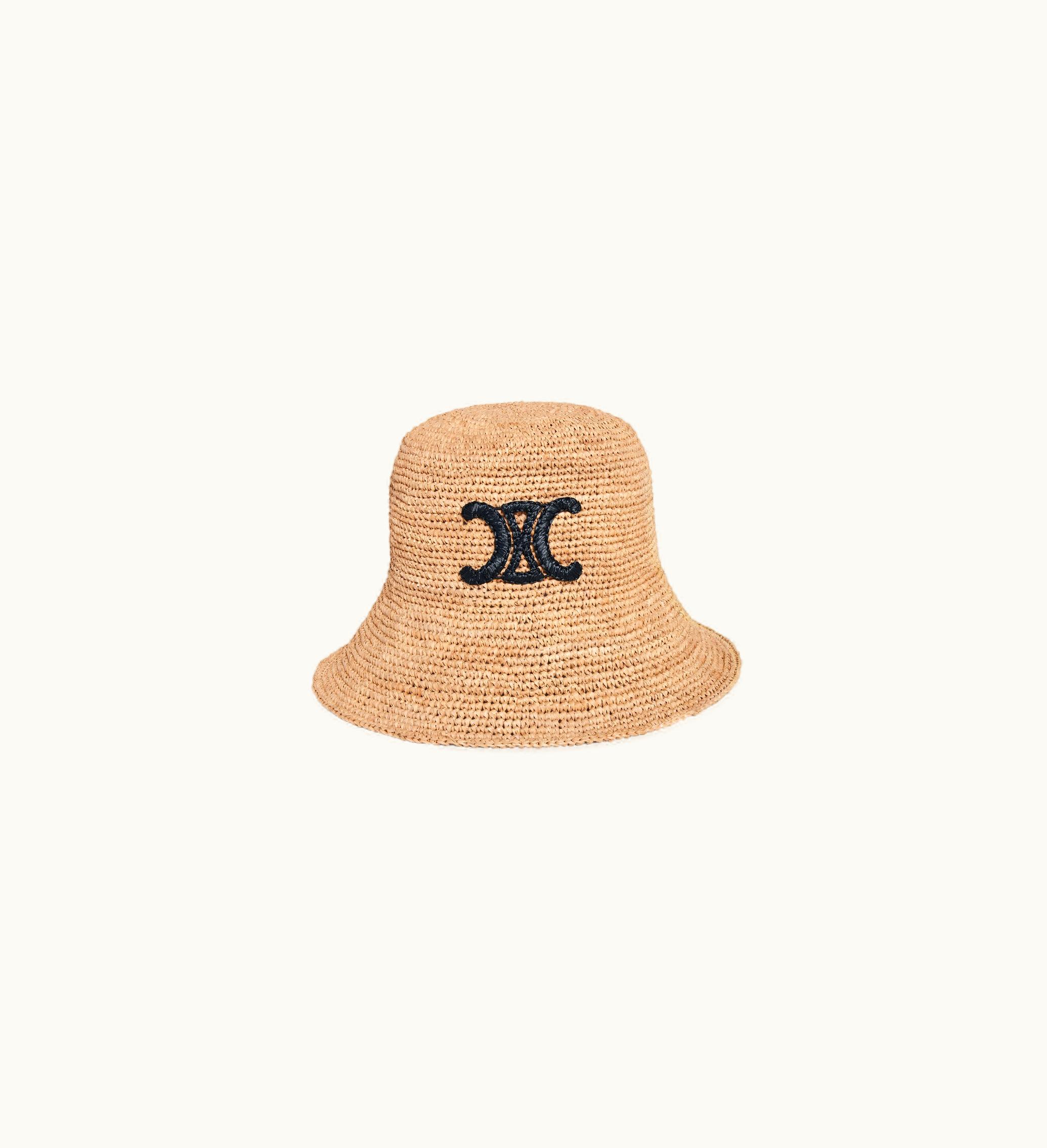 Celine Celine Triomphe Bucket Hat In Raffia - Natural / Black