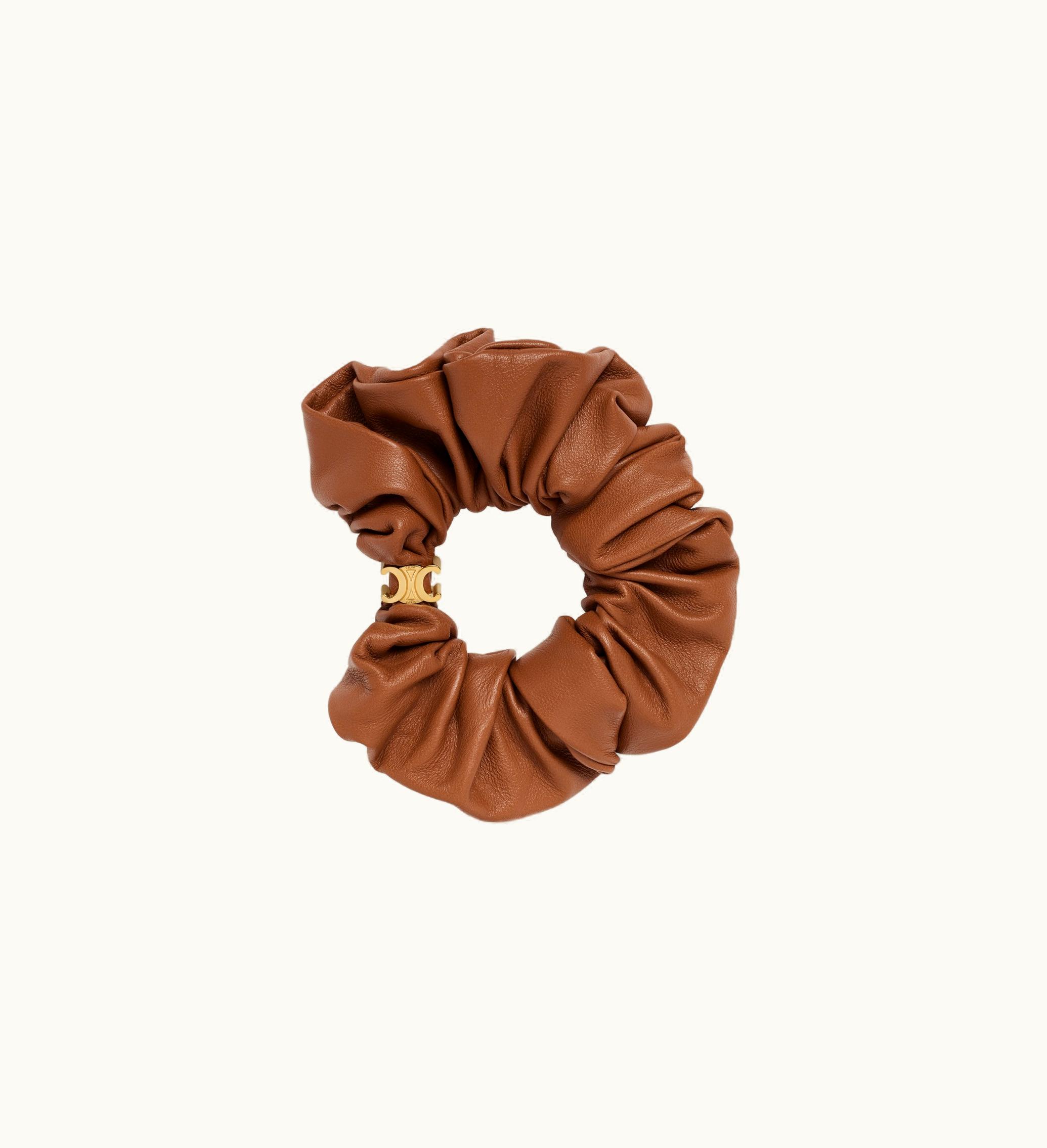 Celine Celine Scrunchy Leather In Brass With Gold Finish And Lambskin - Tan / Gold