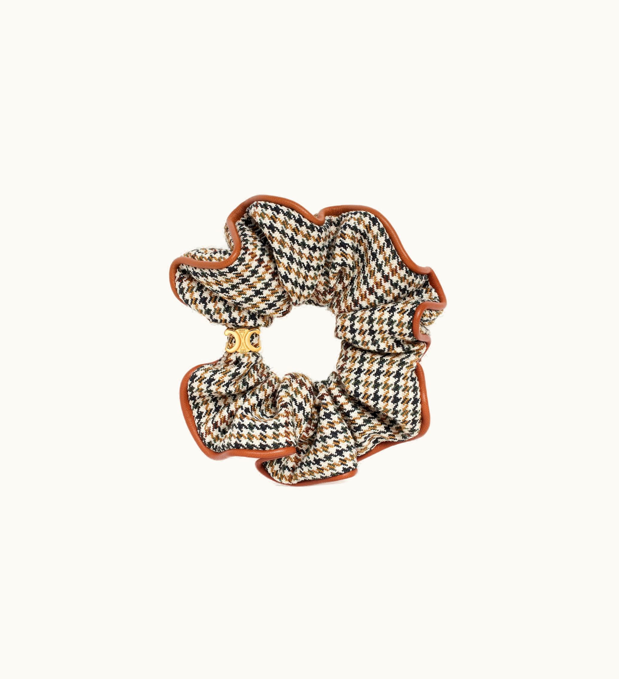 Celine Celine Scrunchy Pied De Poule In Brass With Gold Finish, Wool And Lambskin - Multico