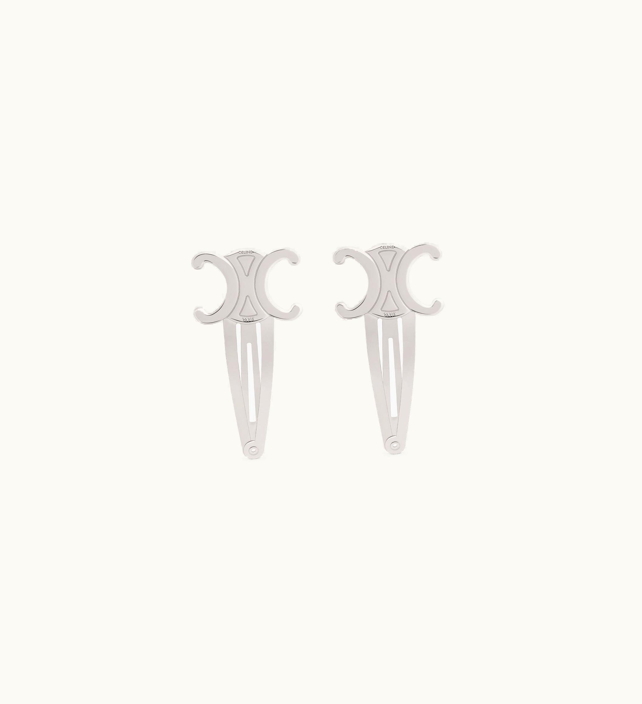 Celine Celine Triomphe Set Of 2 Snap Hair Clip In Brass With Rhodium Finish And Steel - Silver