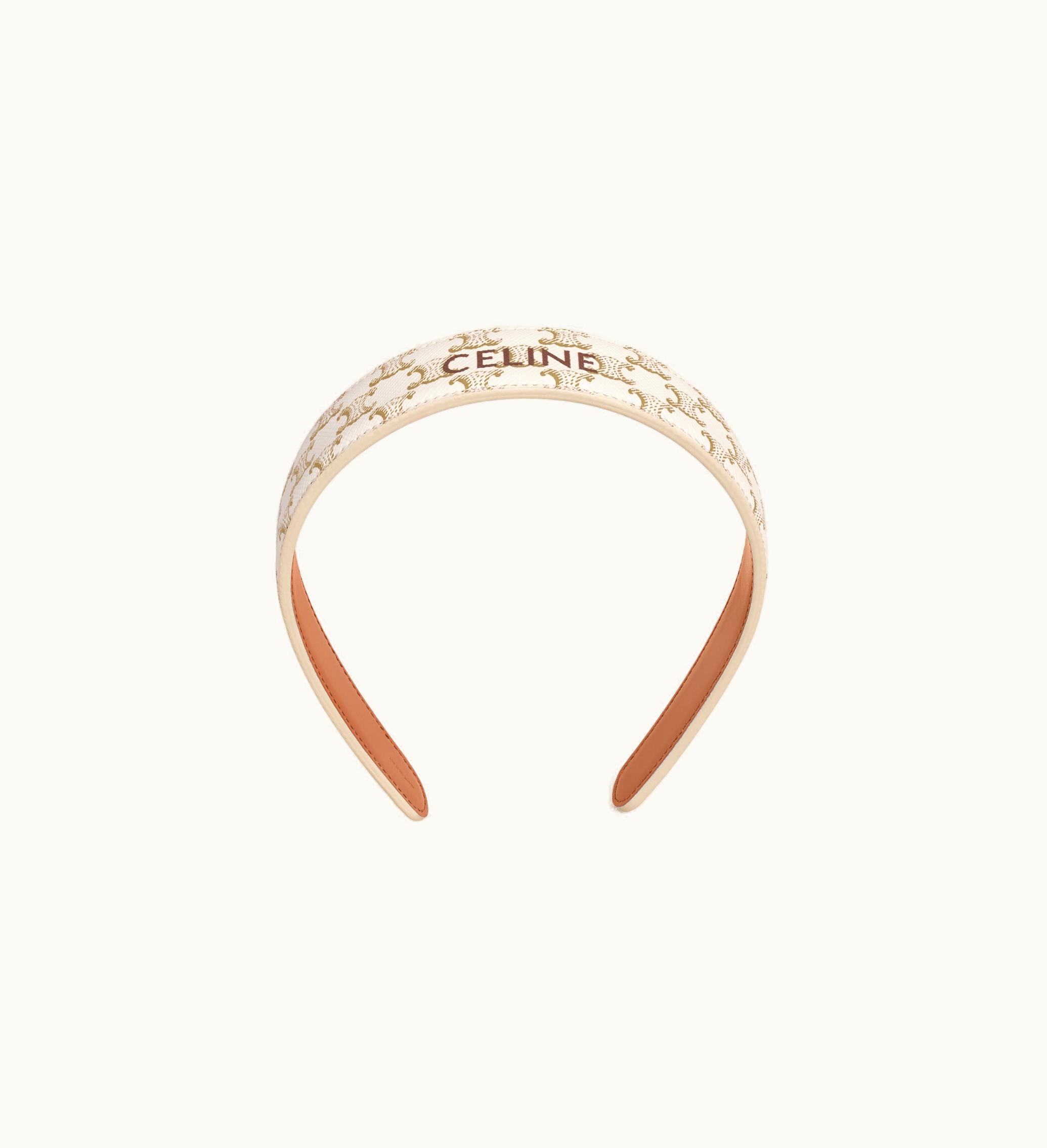 Celine Celine Headband In Triomphe Canvas And Calfskin - Gold / White