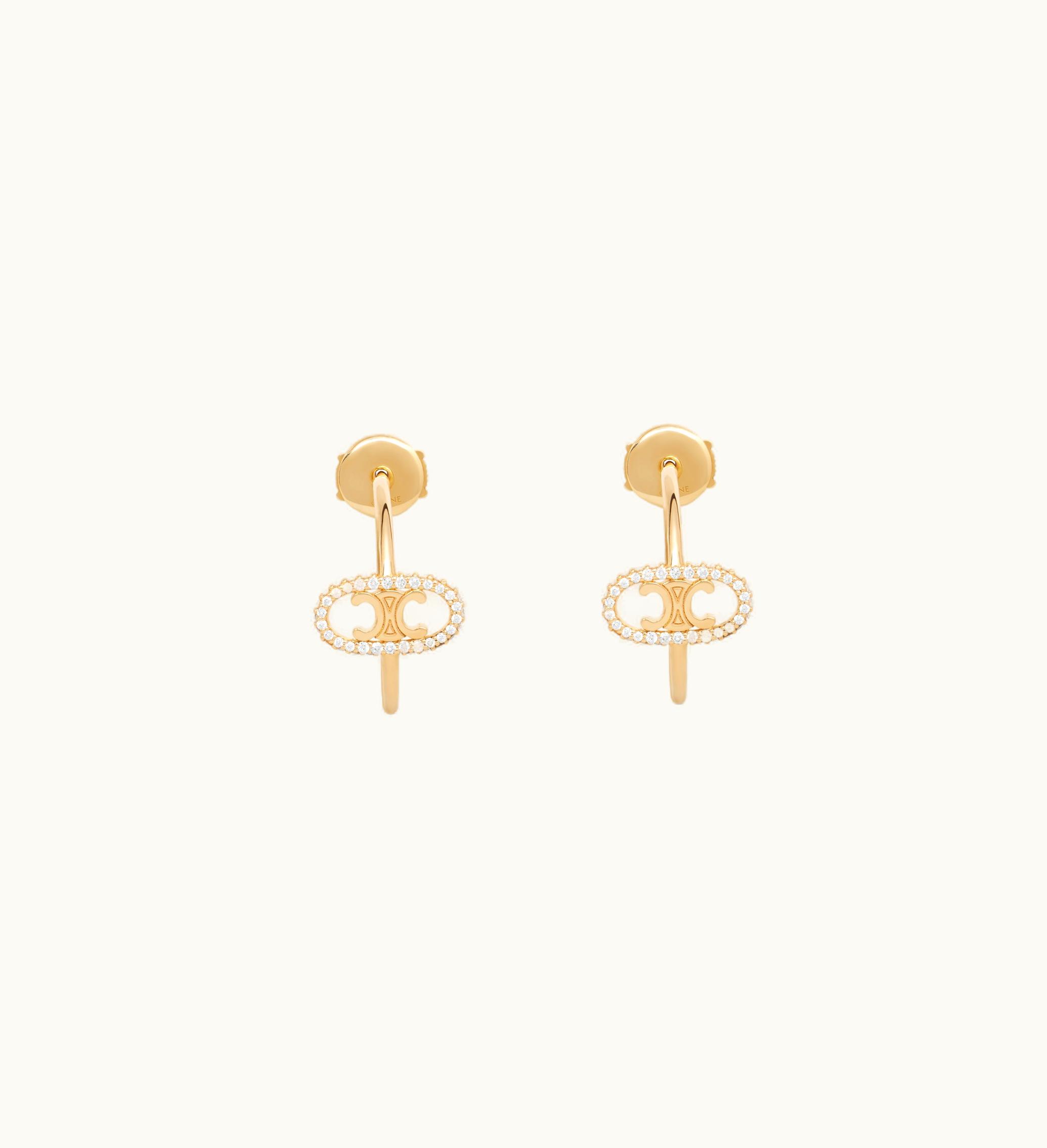 Celine Celine Maillon Triomphe Hoops In Yellow Gold And Diamonds - Yellow Gold & White