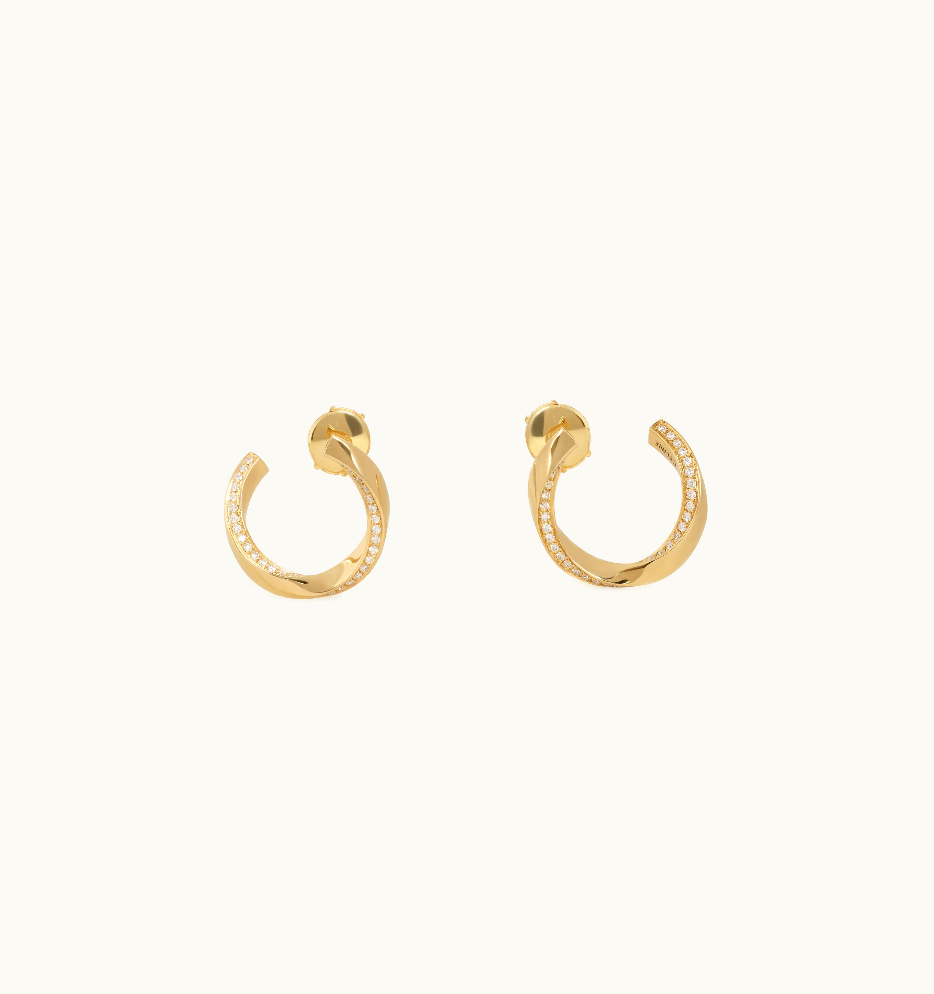 Celine Celine Torsion Earrings In Yellow Gold And Diamonds - Yellow Gold & White