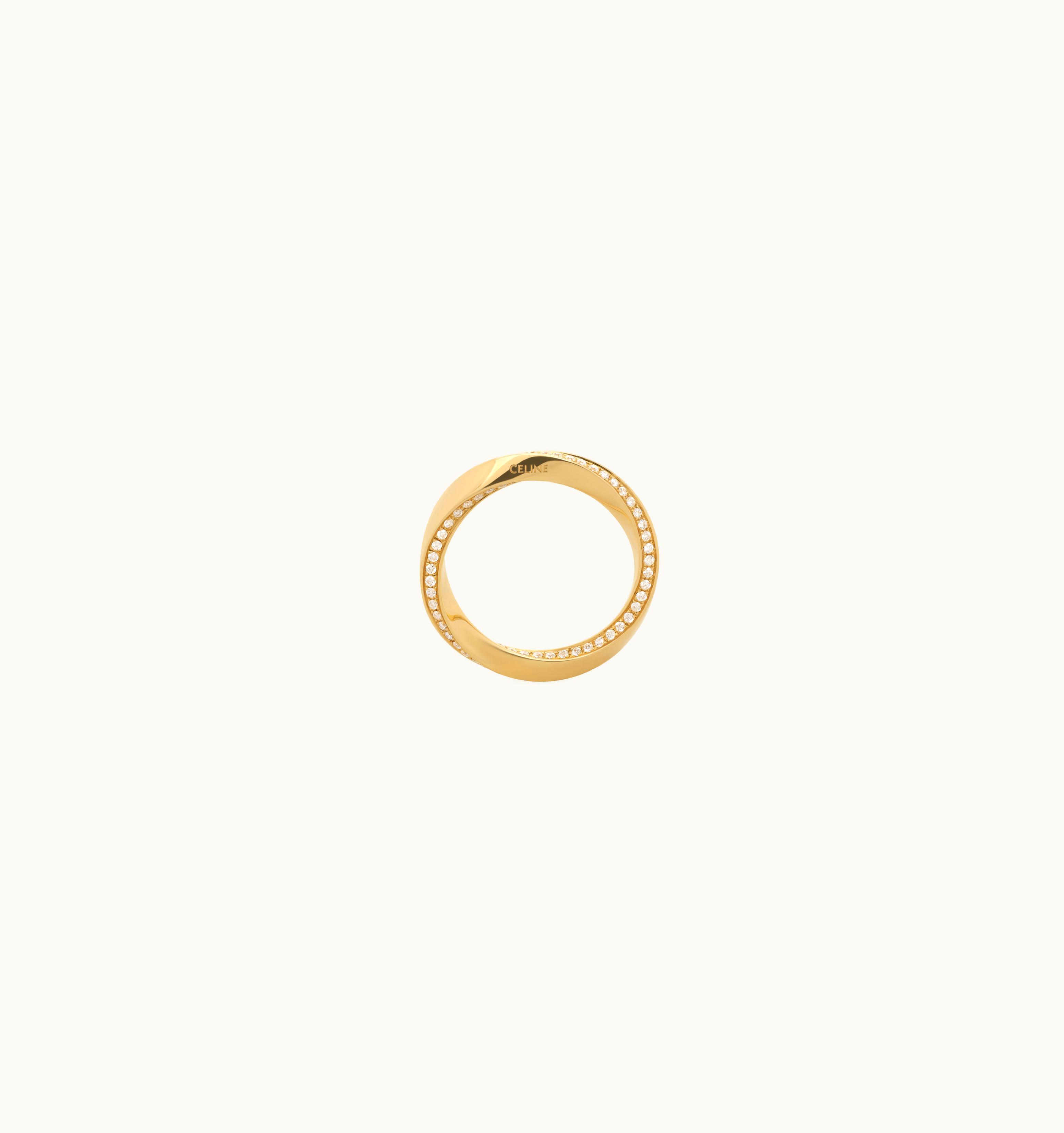 Celine Celine Torsion Ring In Yellow Gold And Diamonds - Yellow Gold & White
