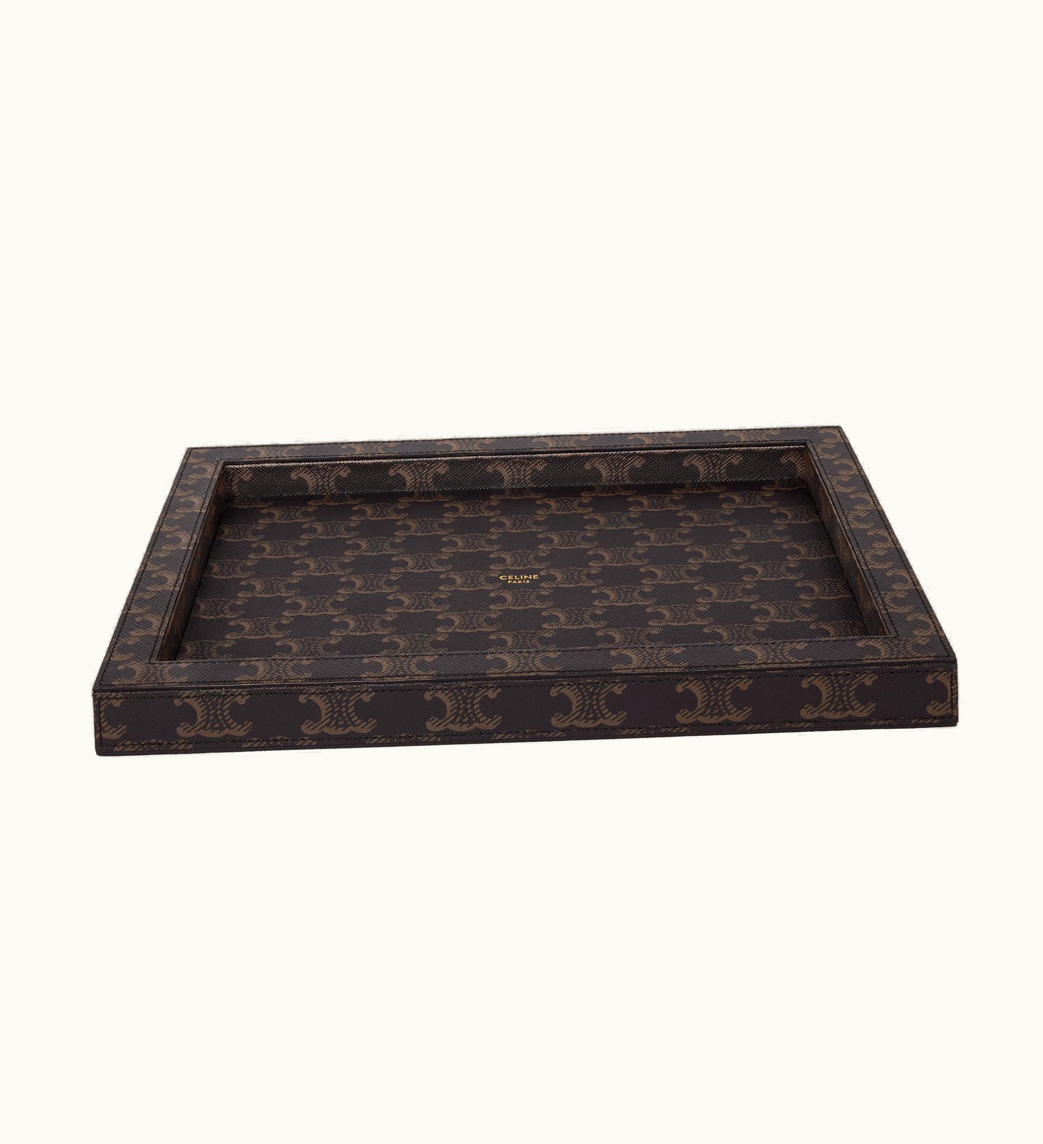 Celine Celine Tray In Lambskin With Triomphe Canvas Print - Black / Tan