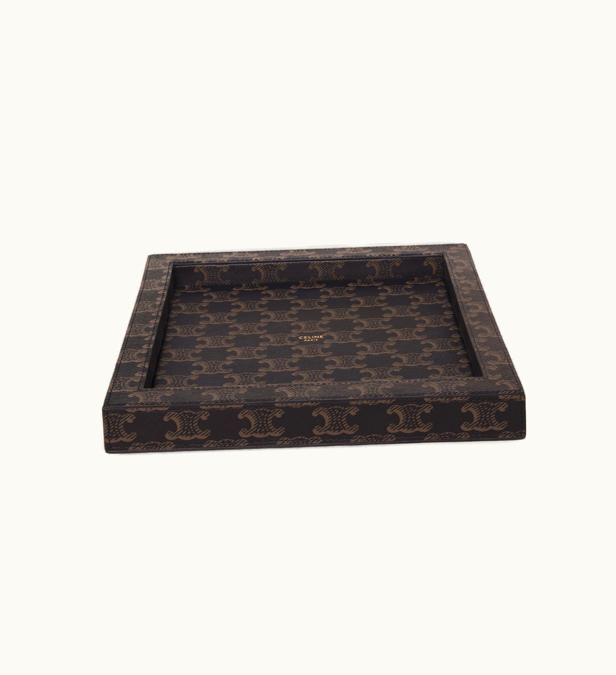 Celine Celine Squared Tray In Lambskin With Triomphe Canvas Print - Black / Tan