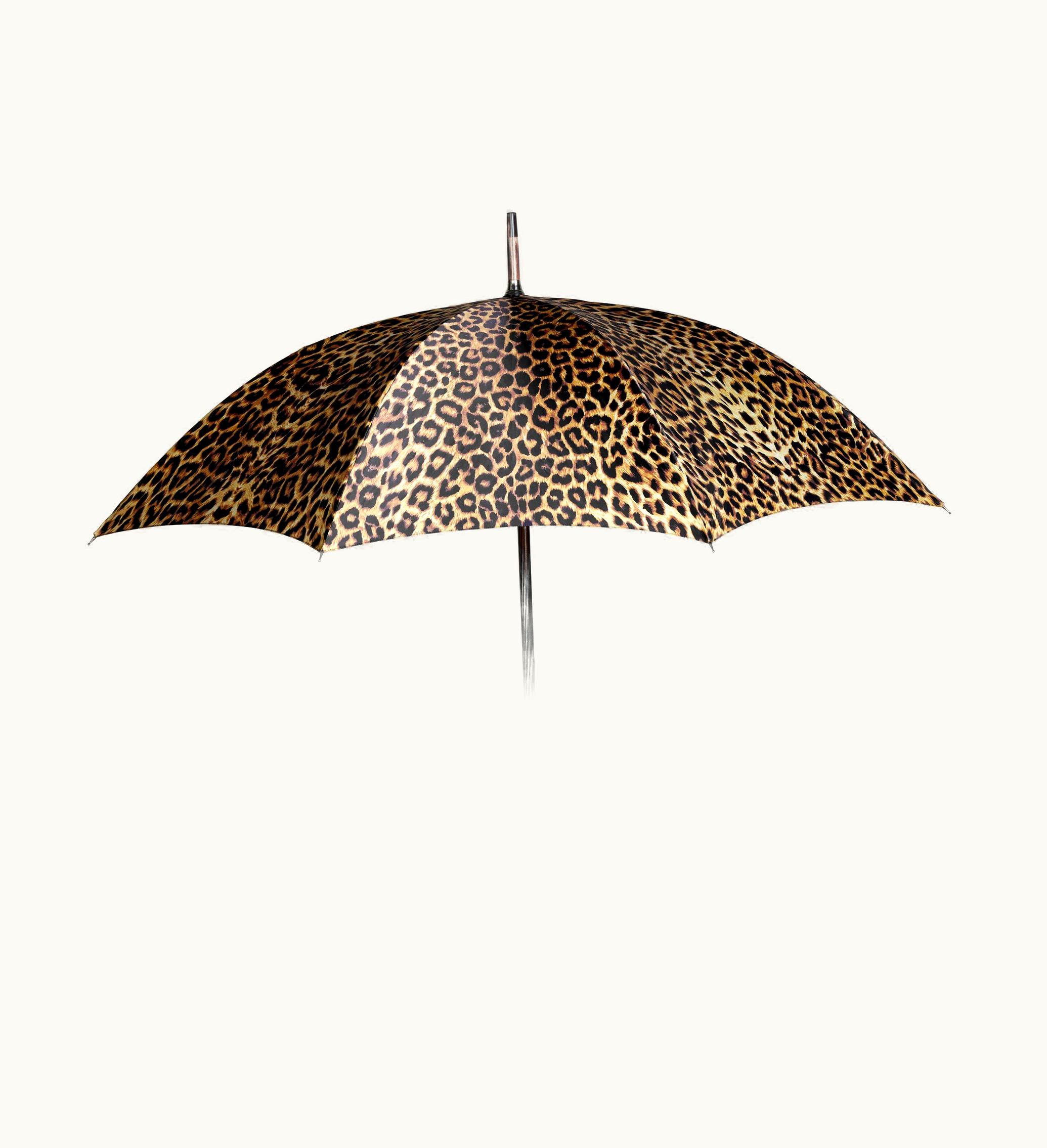 Celine Celine Umbrella In Textile With Leopard Print - Natural / Black