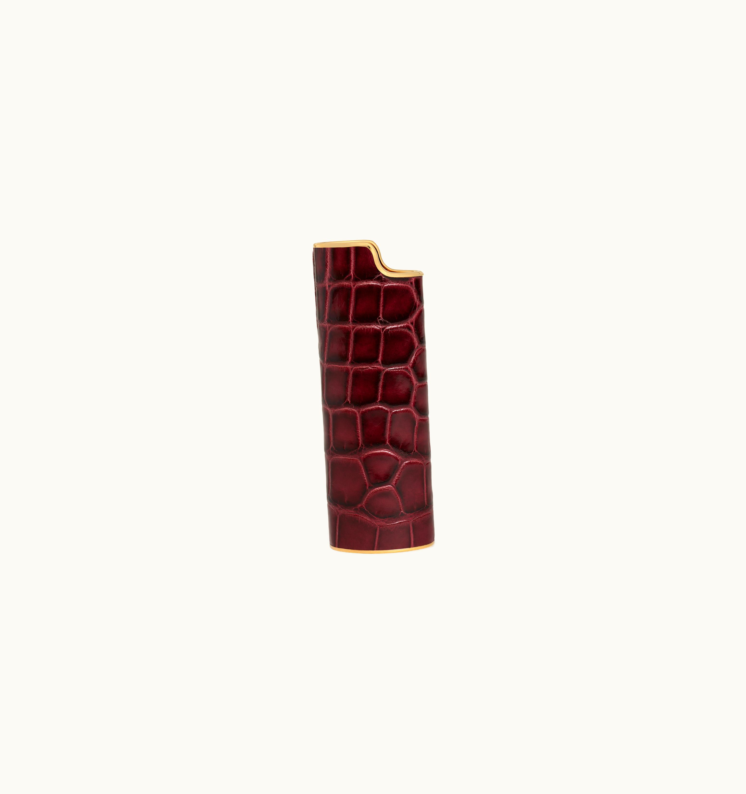 Celine Celine Big Lighter Case In Brass And Alligator - Burgundy