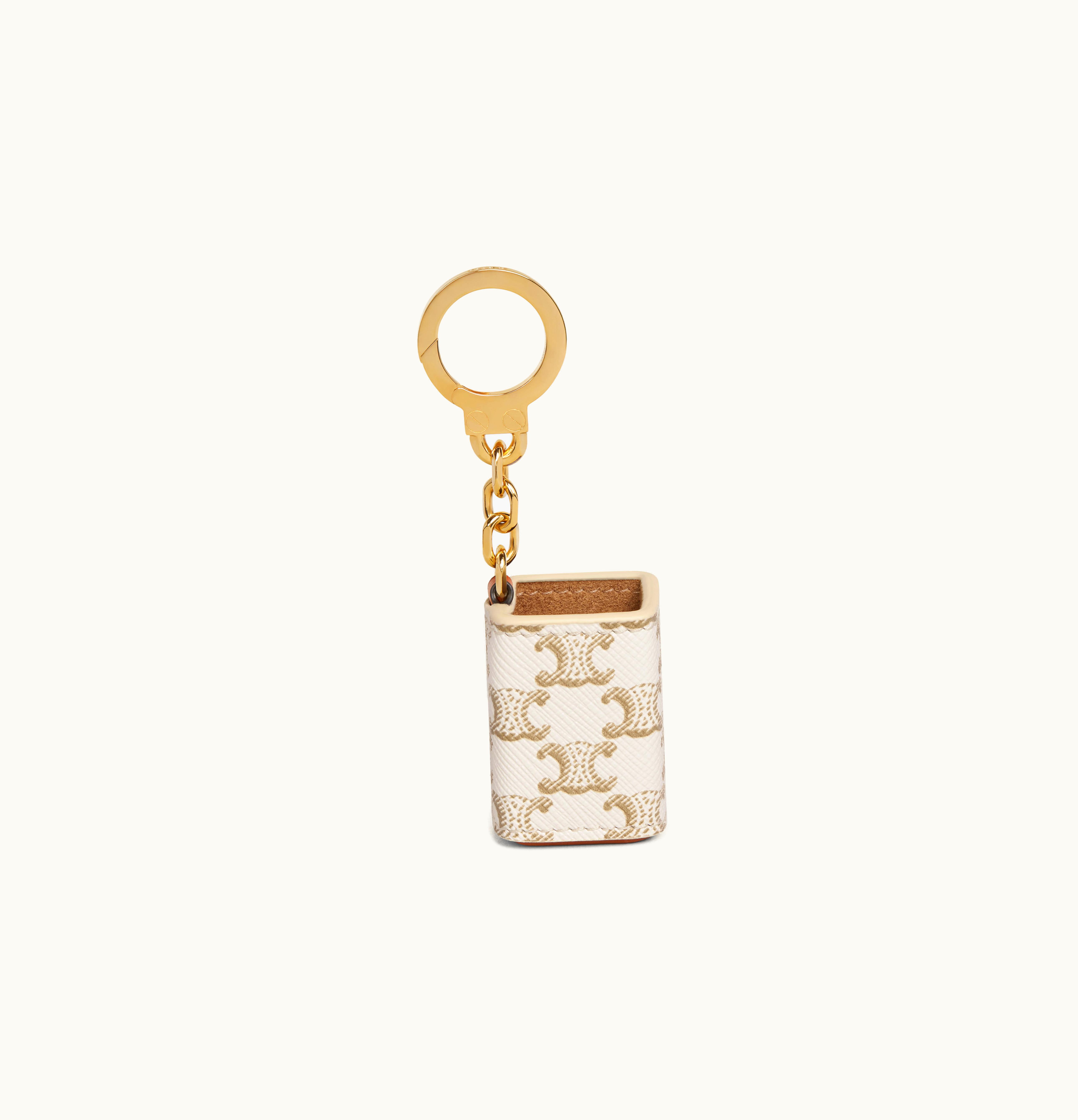 Celine Celine Miniature Perfume Holder Charm In Triomphe Canvas And Calfskin - White