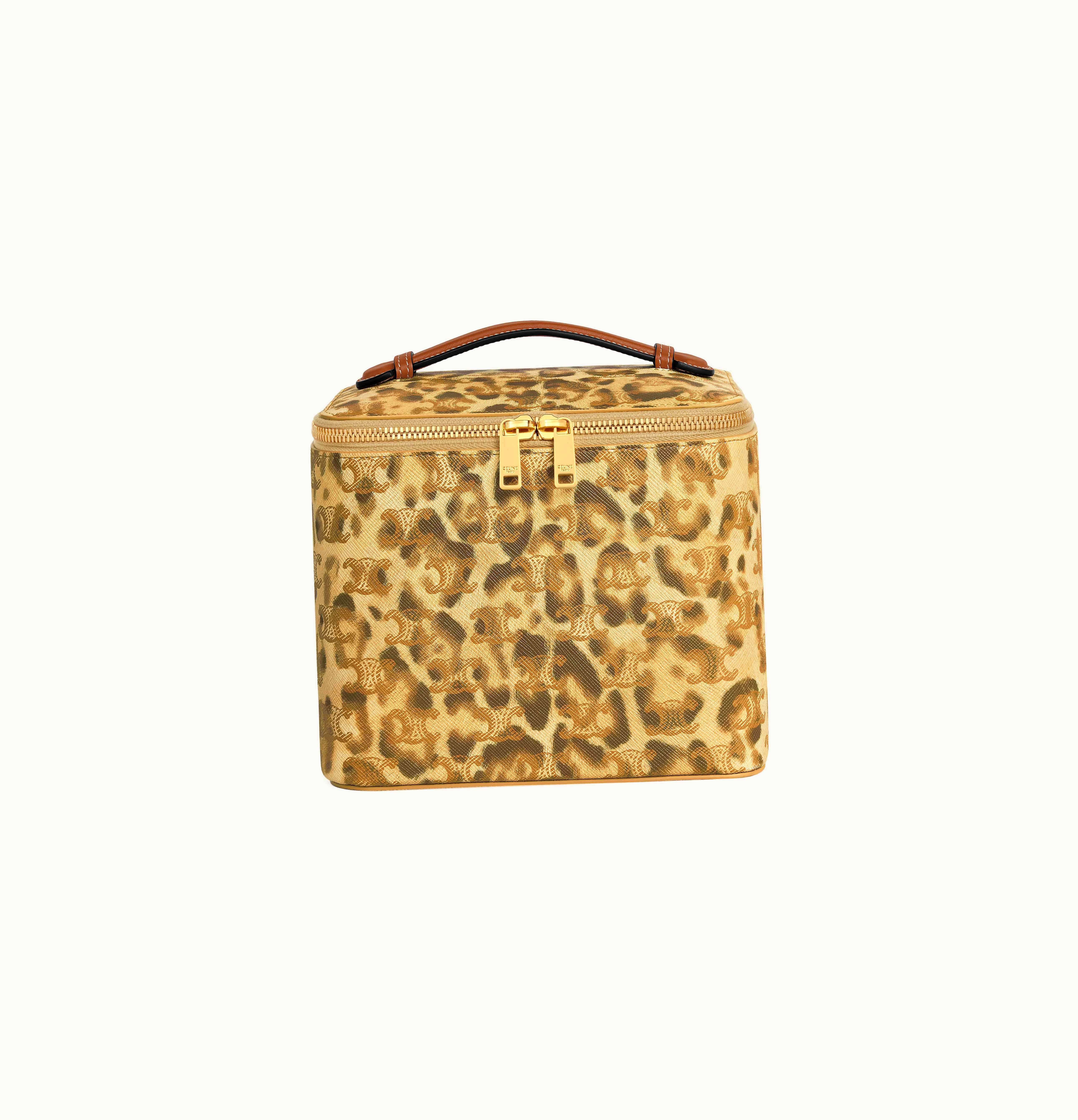 Celine Celine Square Vanity Case In Triomphe Canvas With Leopard Print And Calfskin - Leopard
