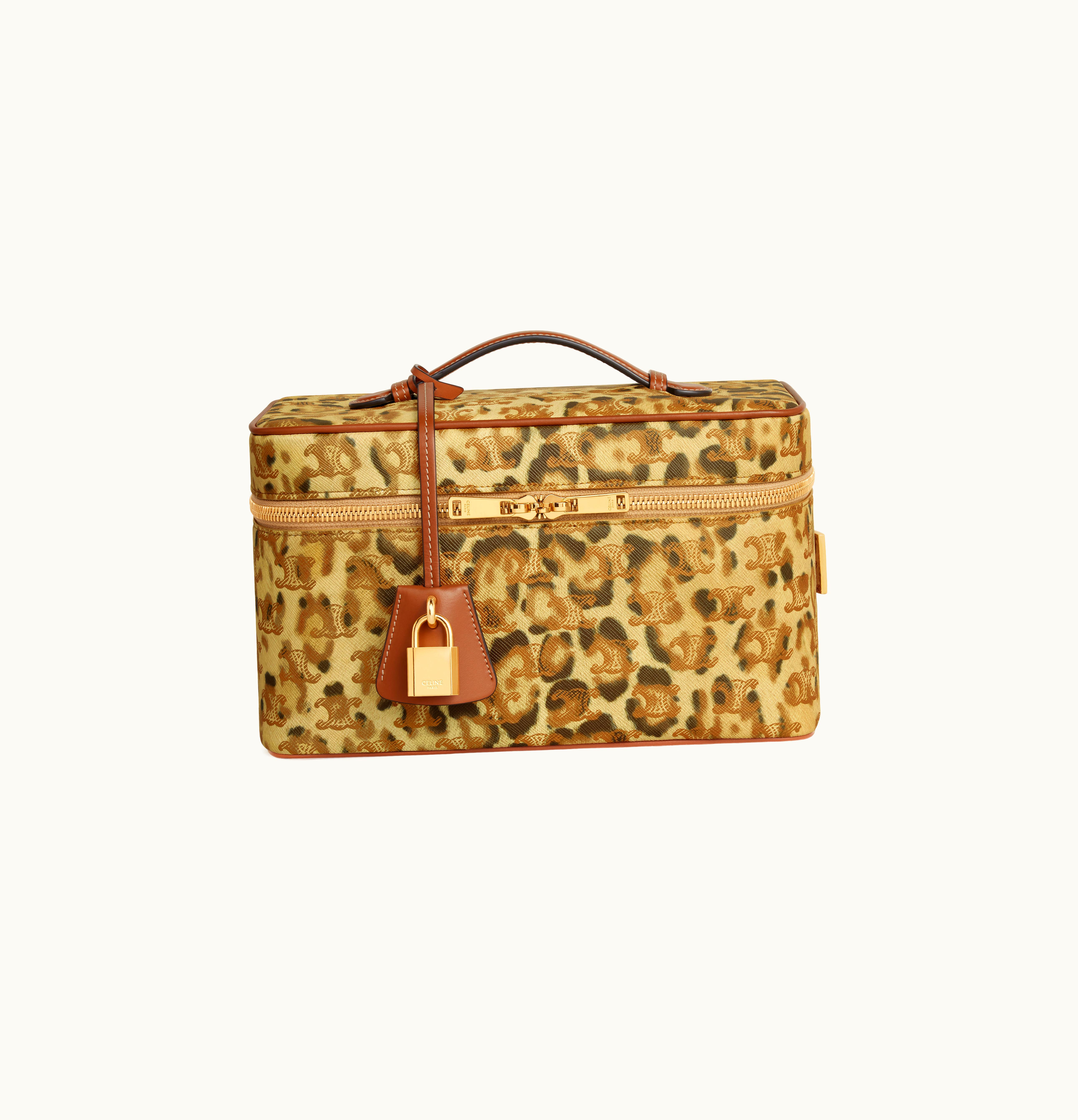 Celine Celine Travel Vanity Case In Triomphe Canvas With Leopard Print And Calfskin - Leopard