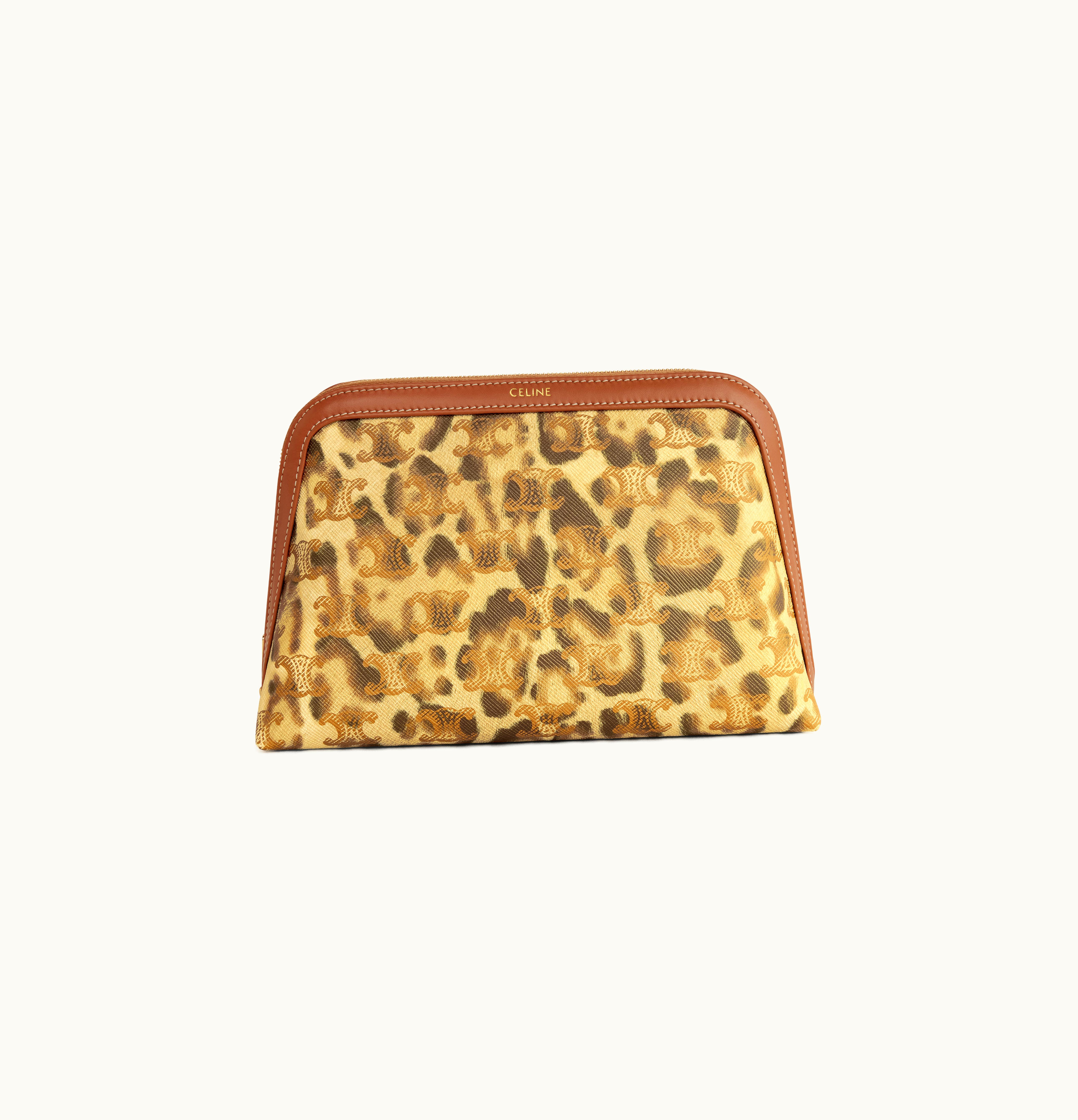 Celine Celine Medium Cosmetic Pouch In Triomphe Canvas With Leopard Print And Calfskin - Leopard