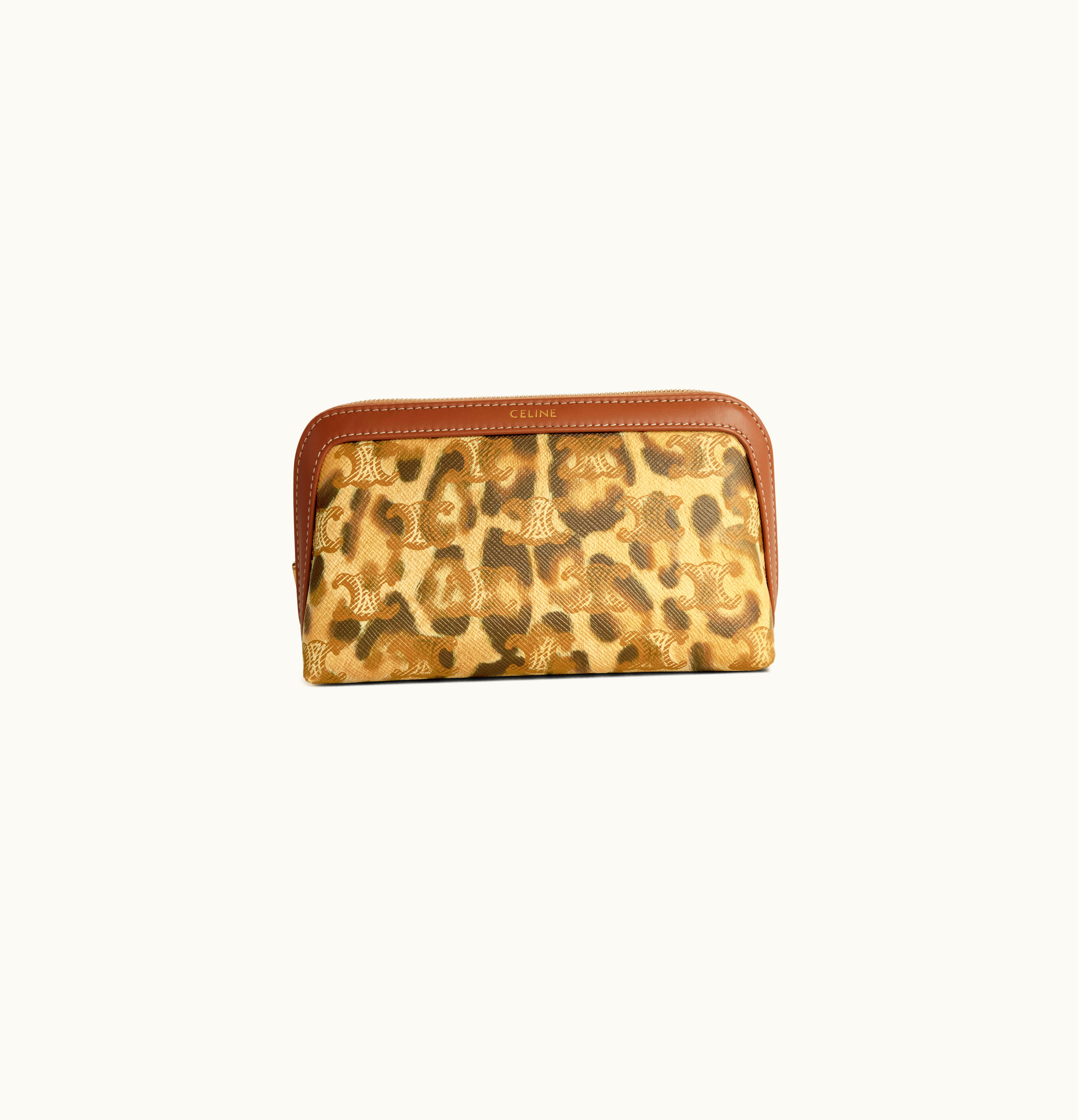 Celine Celine Small Cosmetic Pouch In Triomphe Canvas With Leopard Print And Calfskin - Leopard