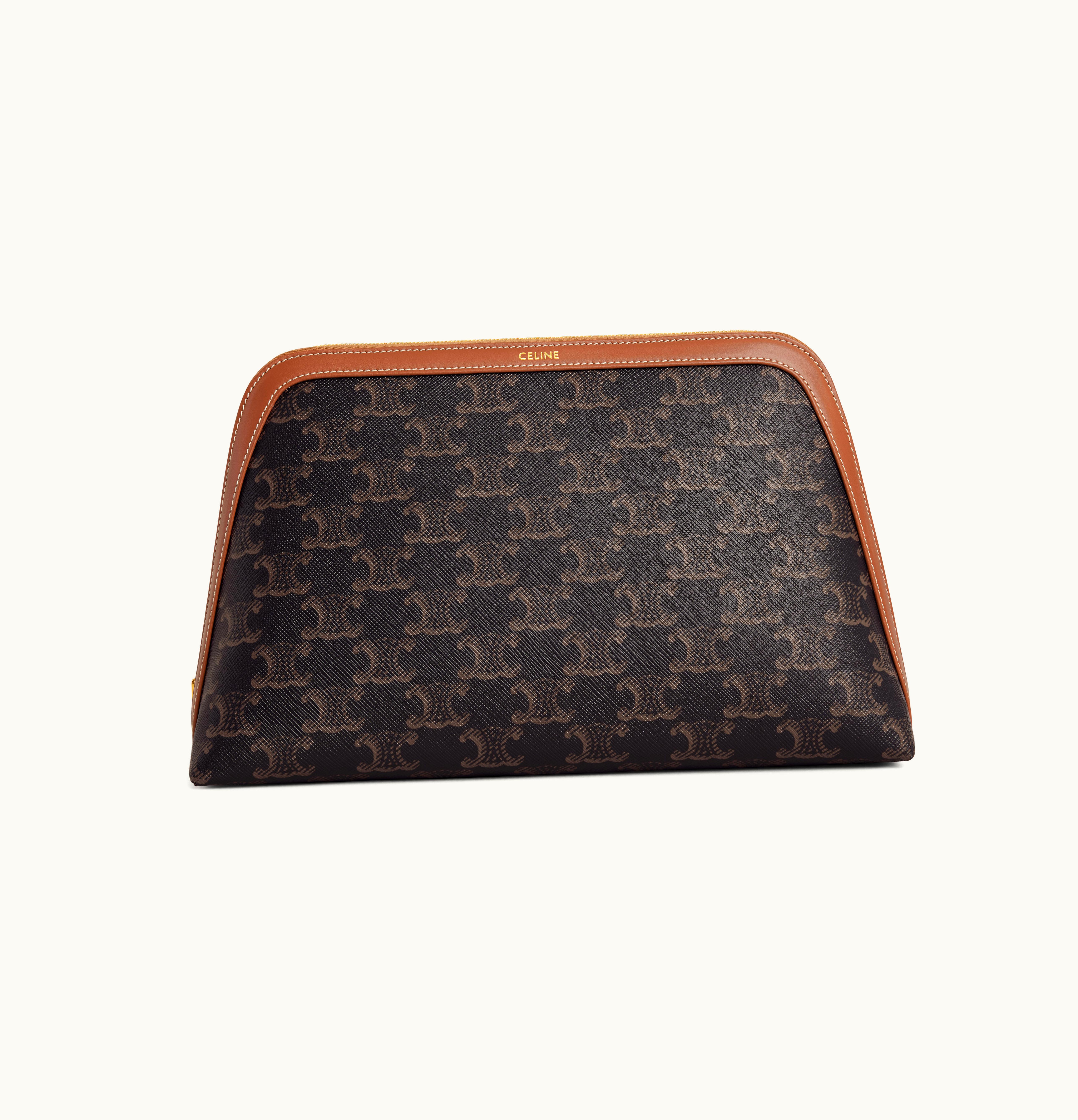 Celine Celine Large Cosmetic Pouch In Triomphe Canvas And Calfskin - Tan