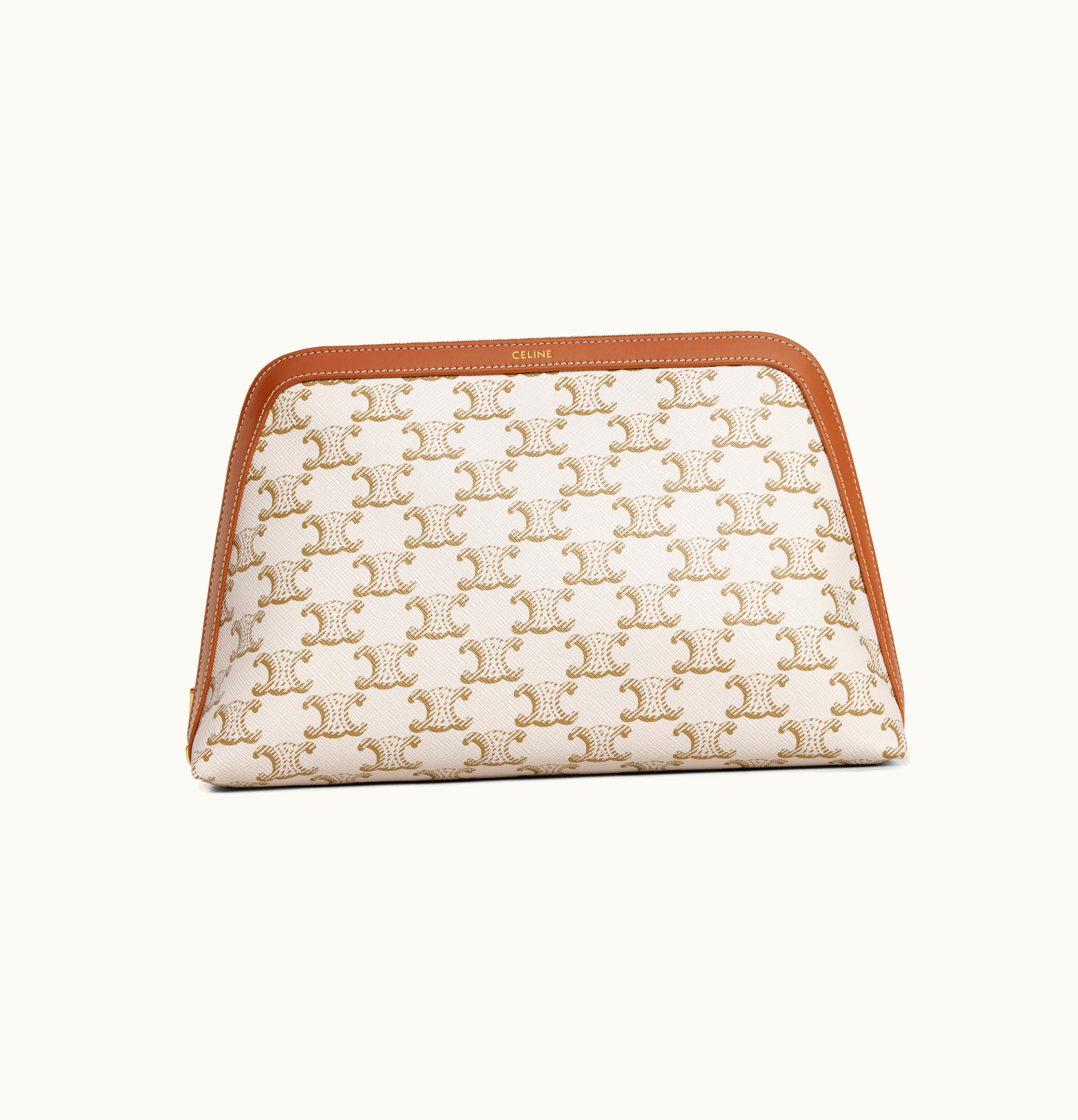 Celine Celine Large Cosmetic Pouch In Triomphe Canvas And Calfskin - White