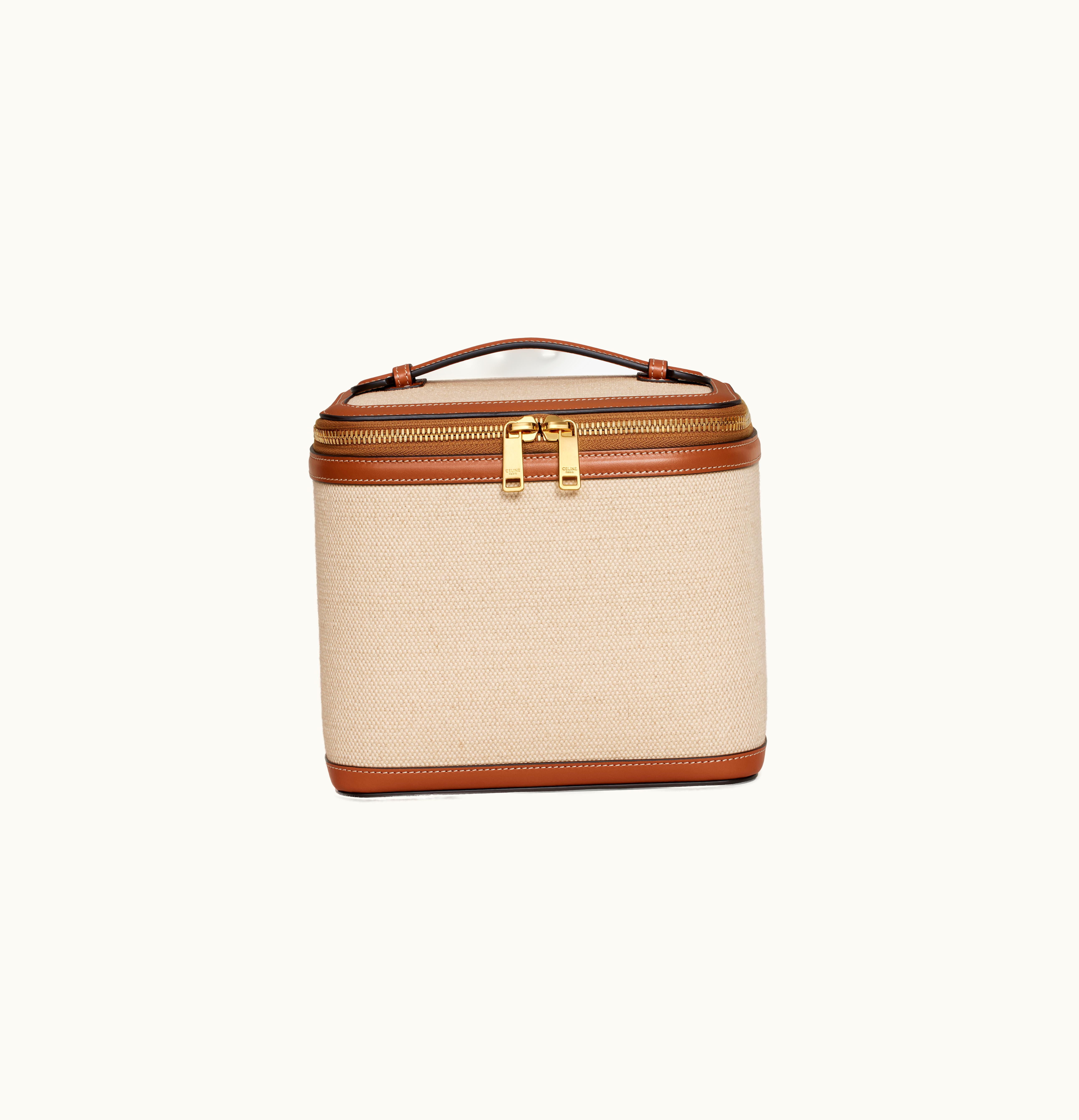 Celine Celine Vanitiy Case In Textile And Calfskin - Natural / Tan