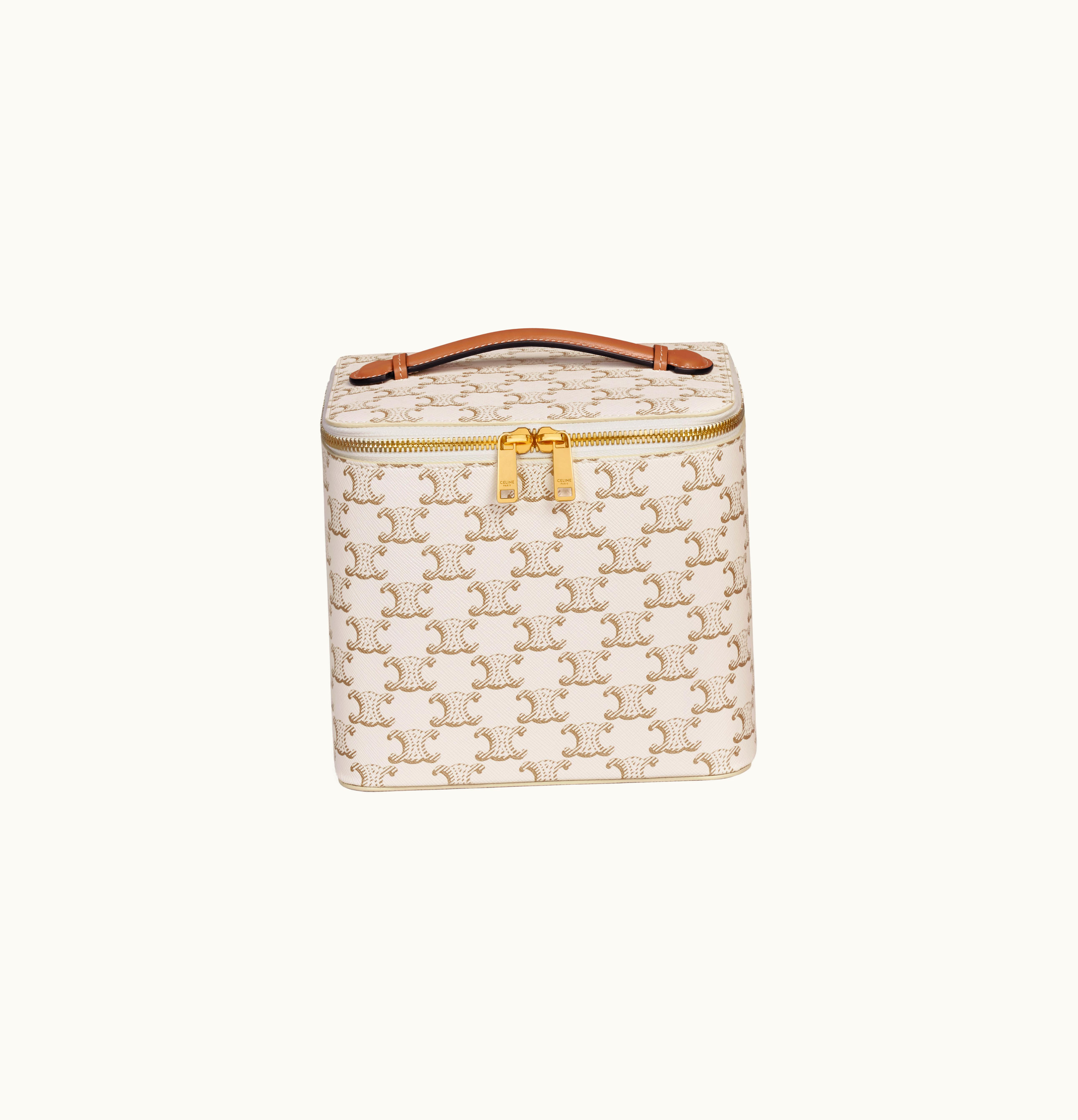 Celine Celine Vanity Case In Triomphe Canvas And Calfskin - White