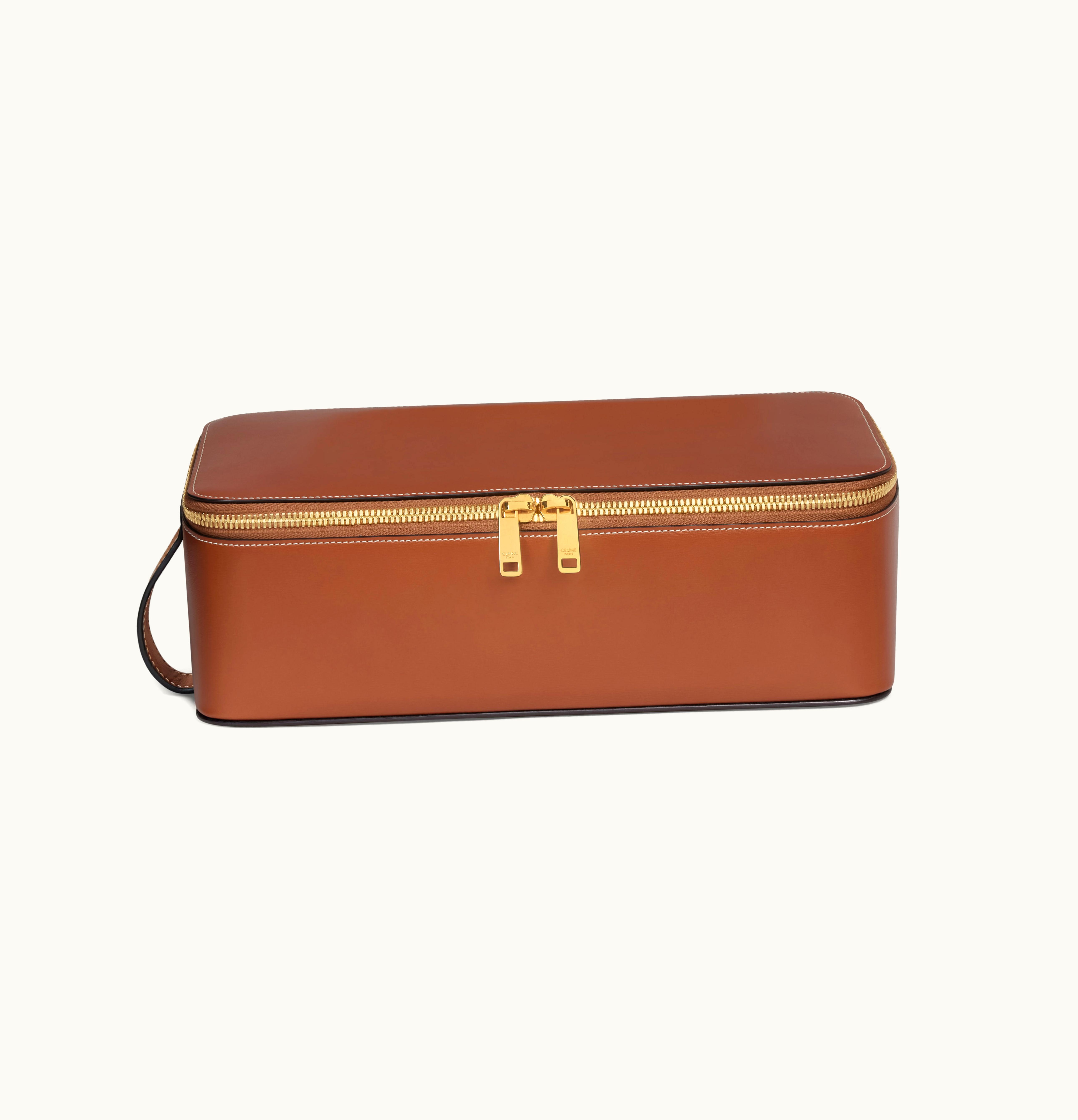 Celine Celine Large Toiletry Case In Shiny Calfskin - Tan