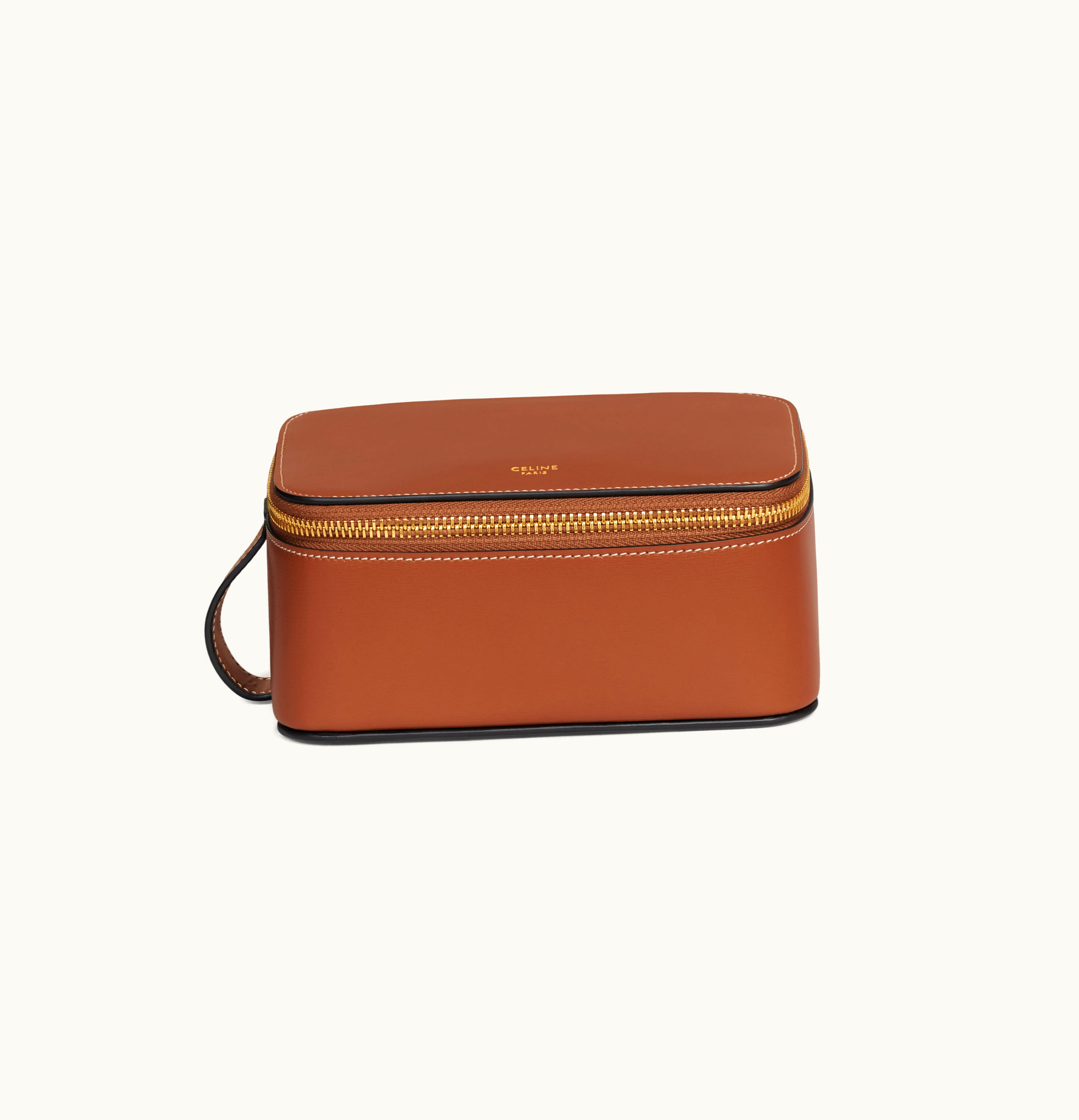 Celine Celine Small Toiletry Case In Shiny Calfskin - Tan