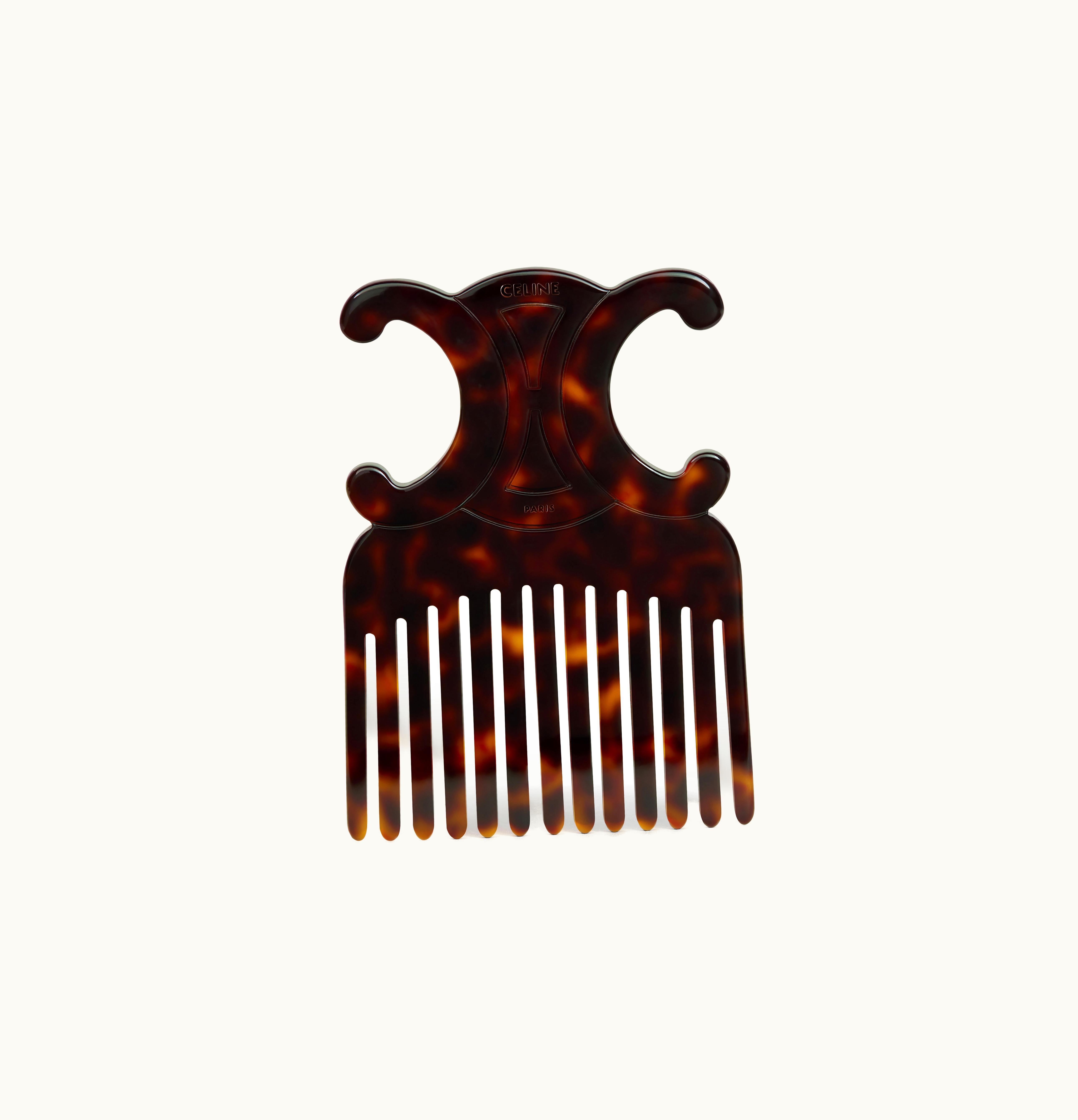 Celine Celine Triomphe Hair Comb In Acetate - Dark Havana