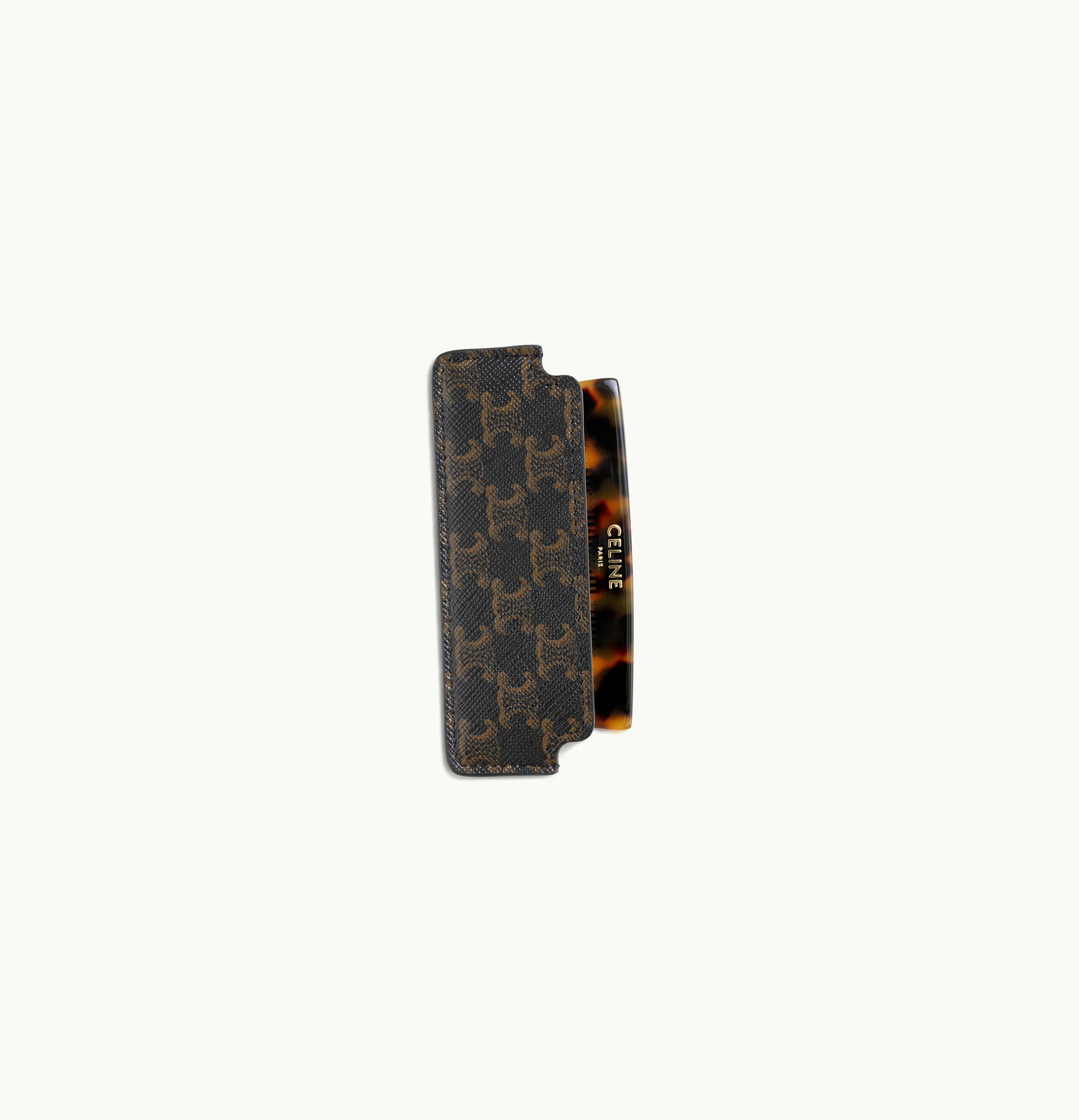 Celine Celine Moustache Comb With Case In Triomphe Canvas - Black / Tan