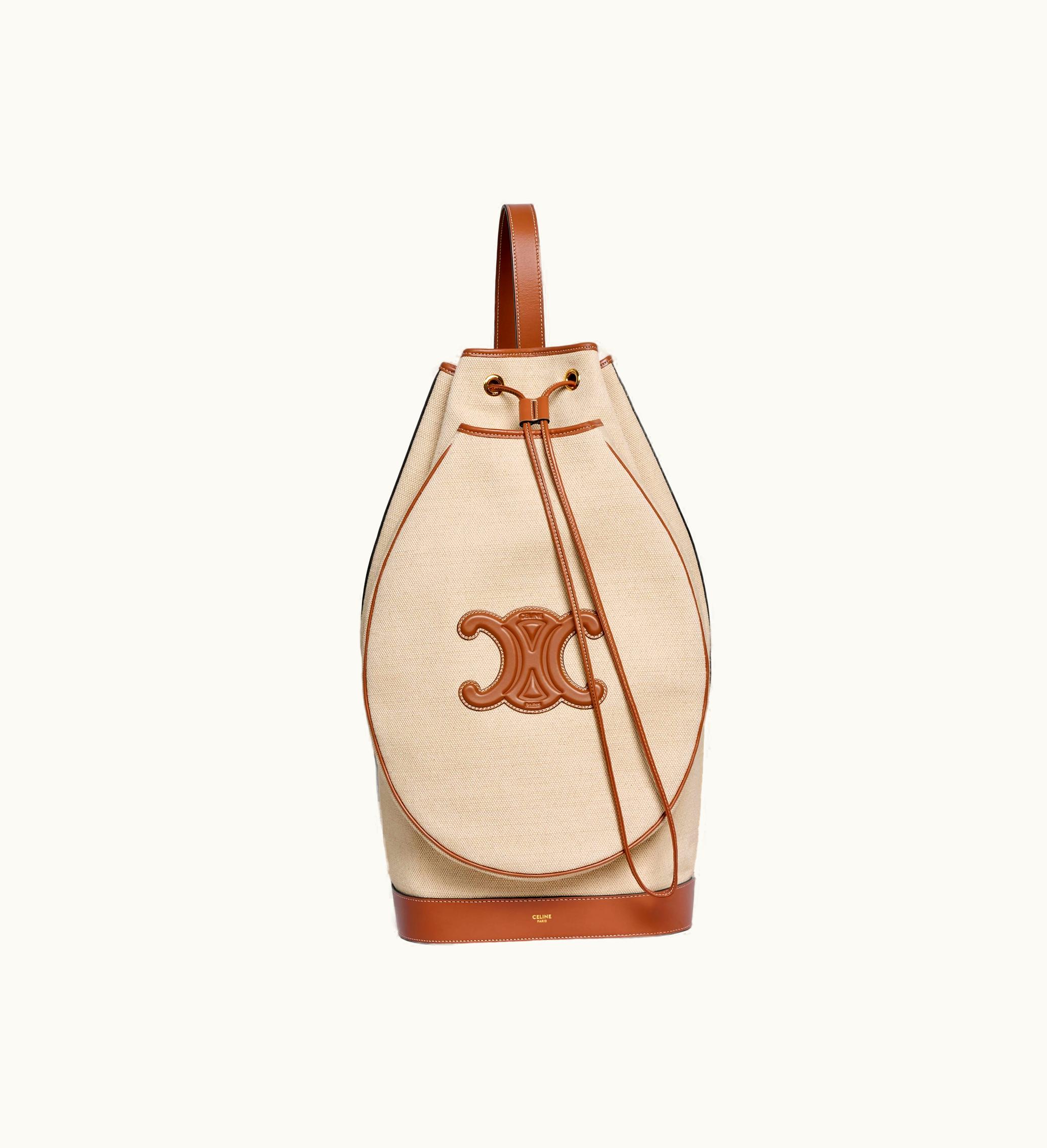 Celine Celine Triomphe Tennis Bag In Textile And Calfskin - Natural / Tan