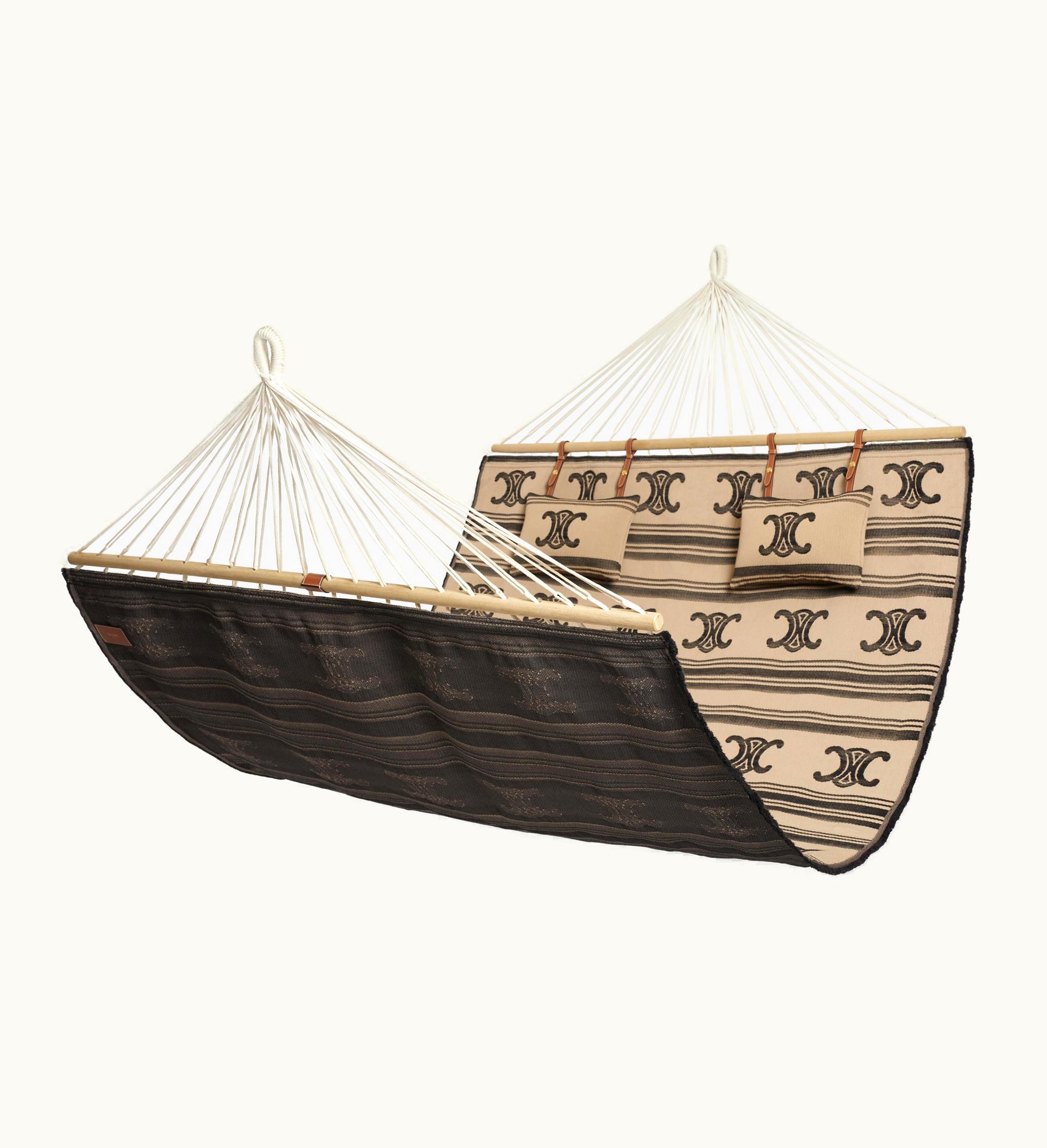 Celine Celine Hammock In Textile With Triomphe Pattern - Beige / Black