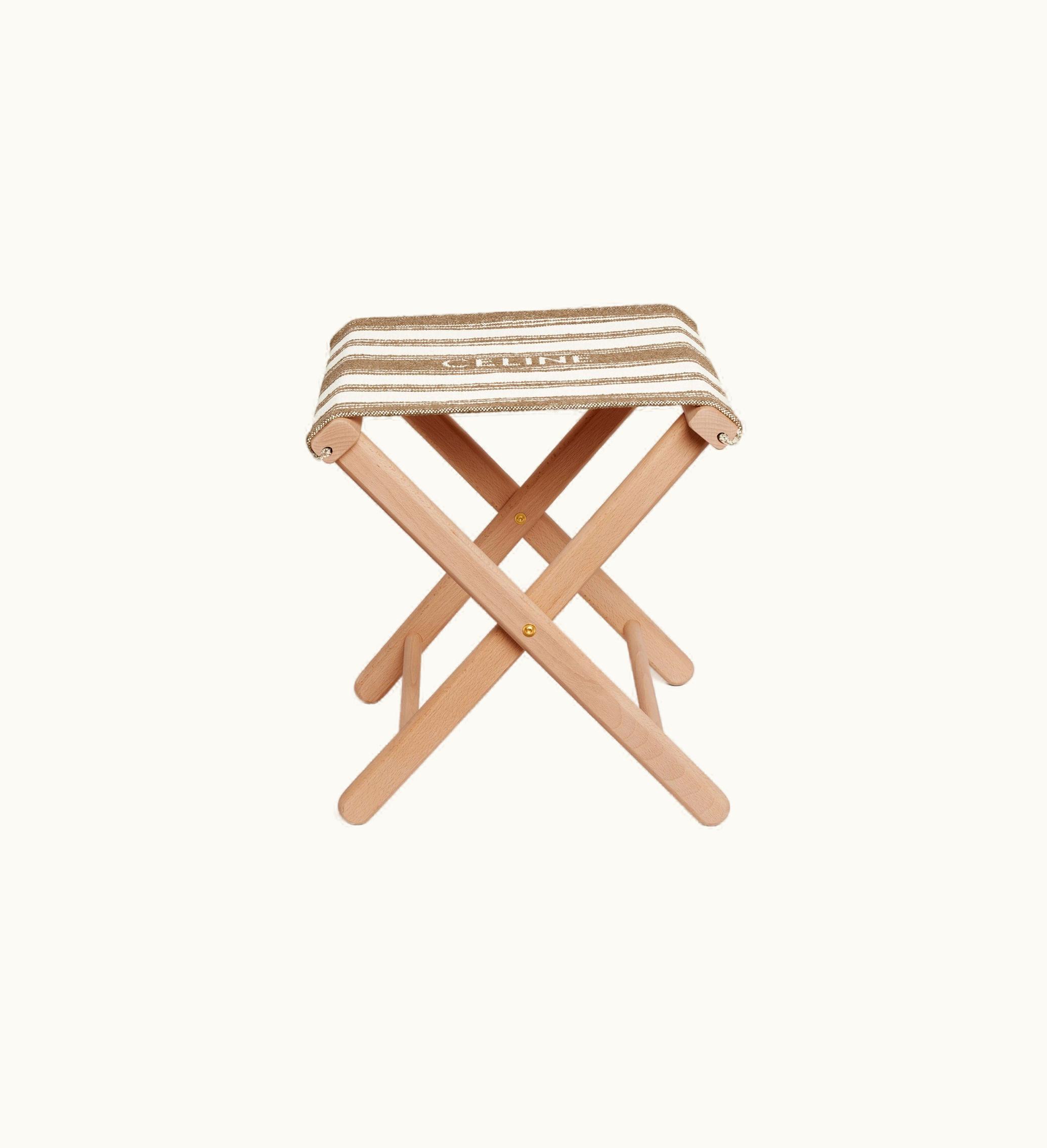 Celine Beach Stool In Wood And Textile With Celine Jacquard - Brown / Beige