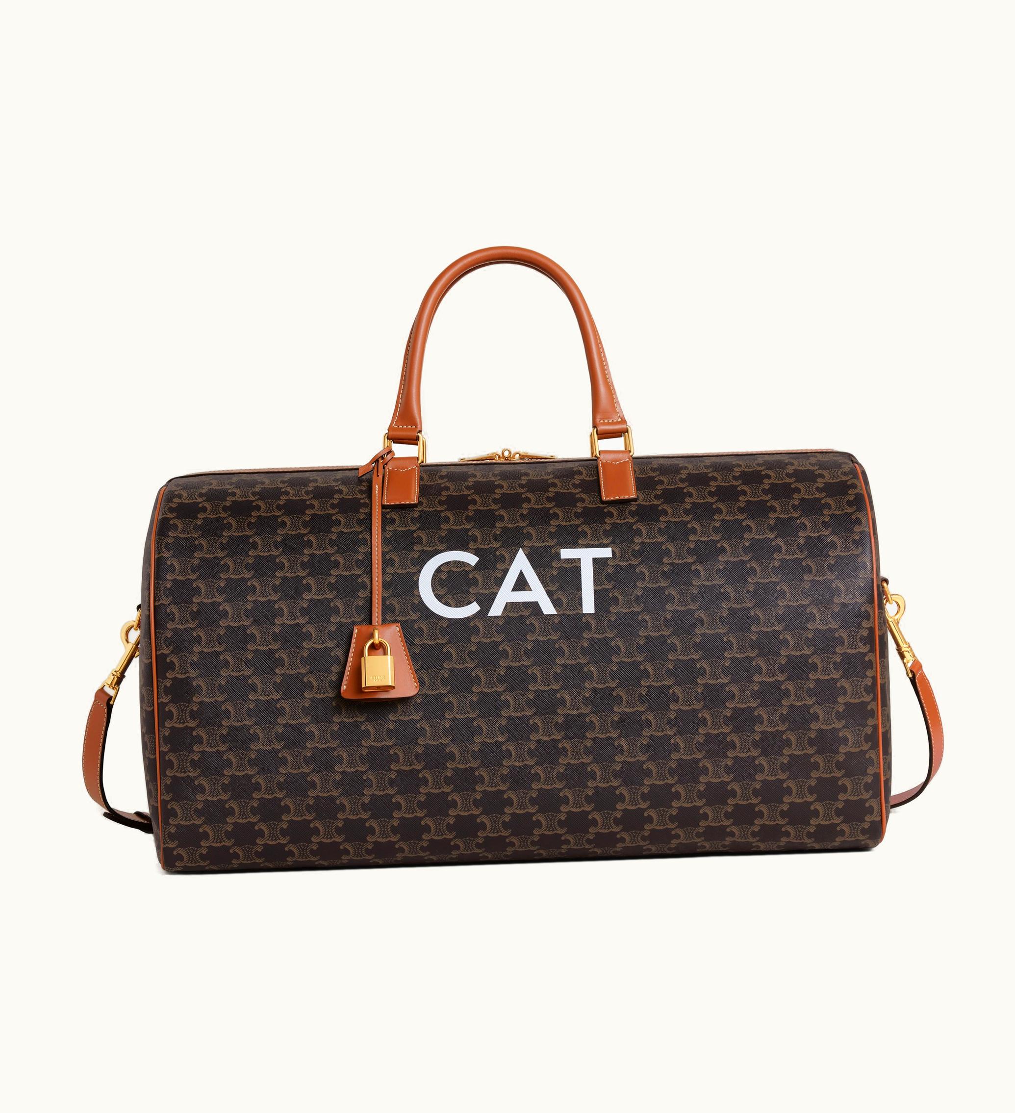 Celine Celine Travel 50 In Triomphe Canvas With Cat Print - Tan