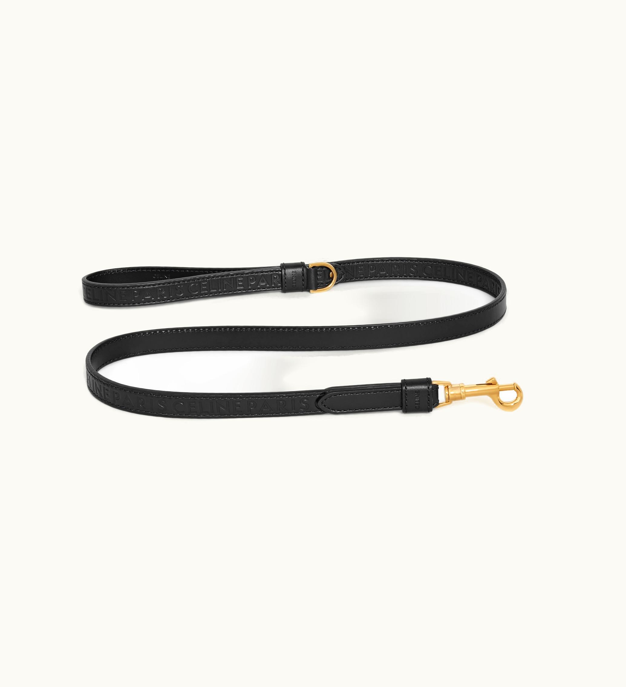 Celine Thin Dog Leash In Smooth Calfskin With Celine Embossed - Black